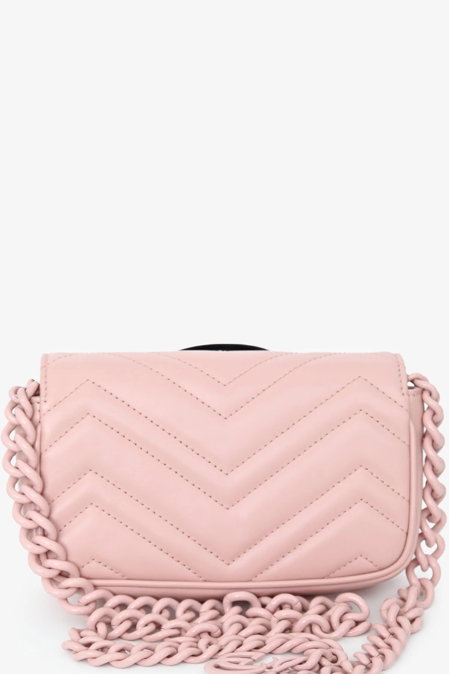 Gucci Perfect Pink Leather Chevron Quilted Super Mini GG Marmont Belt Bag - Image 2