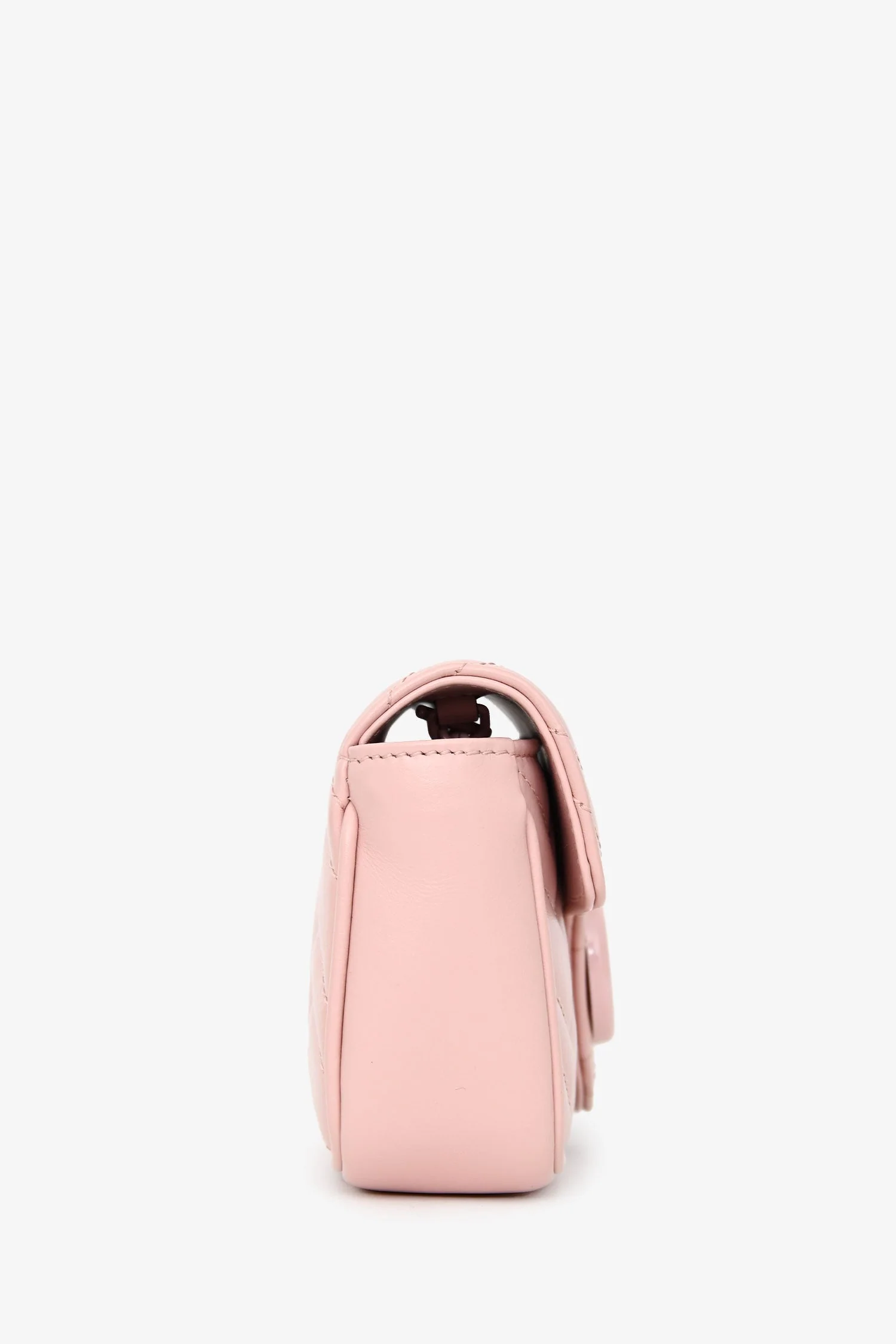 Gucci Perfect Pink Leather Chevron Quilted Super Mini GG Marmont Belt Bag - Image 3