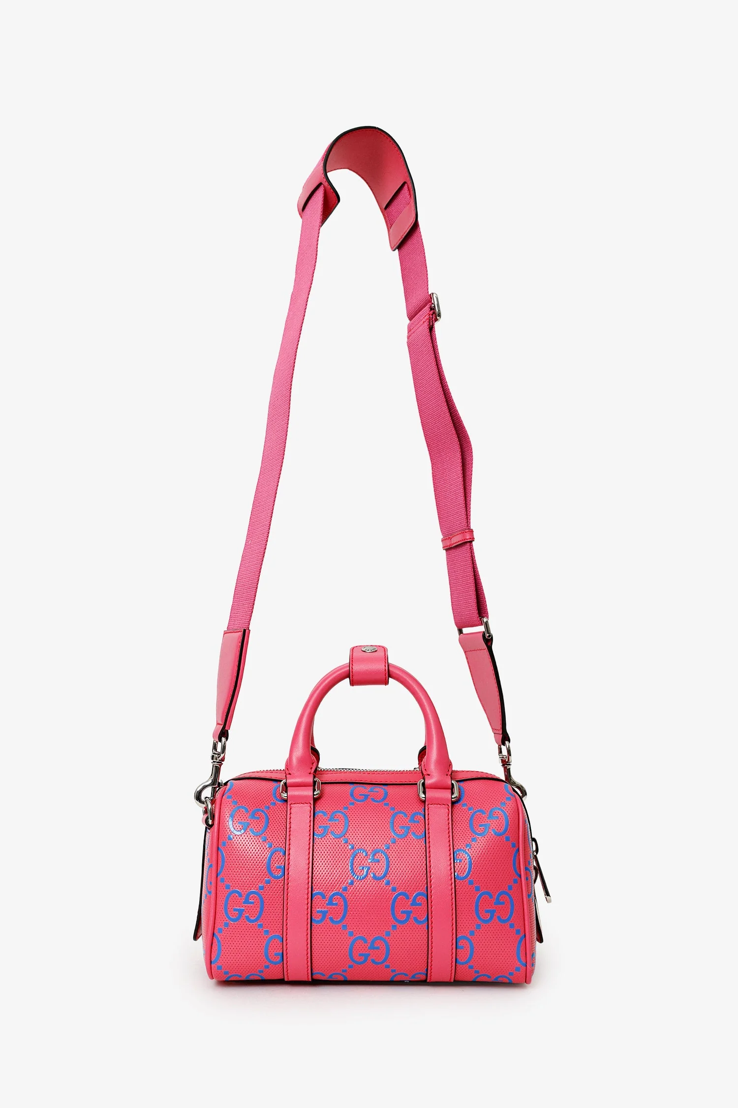 Gucci Pink/Blue GG Embossed Mini Top Handle Duffle Bag Crossbody - Image 6