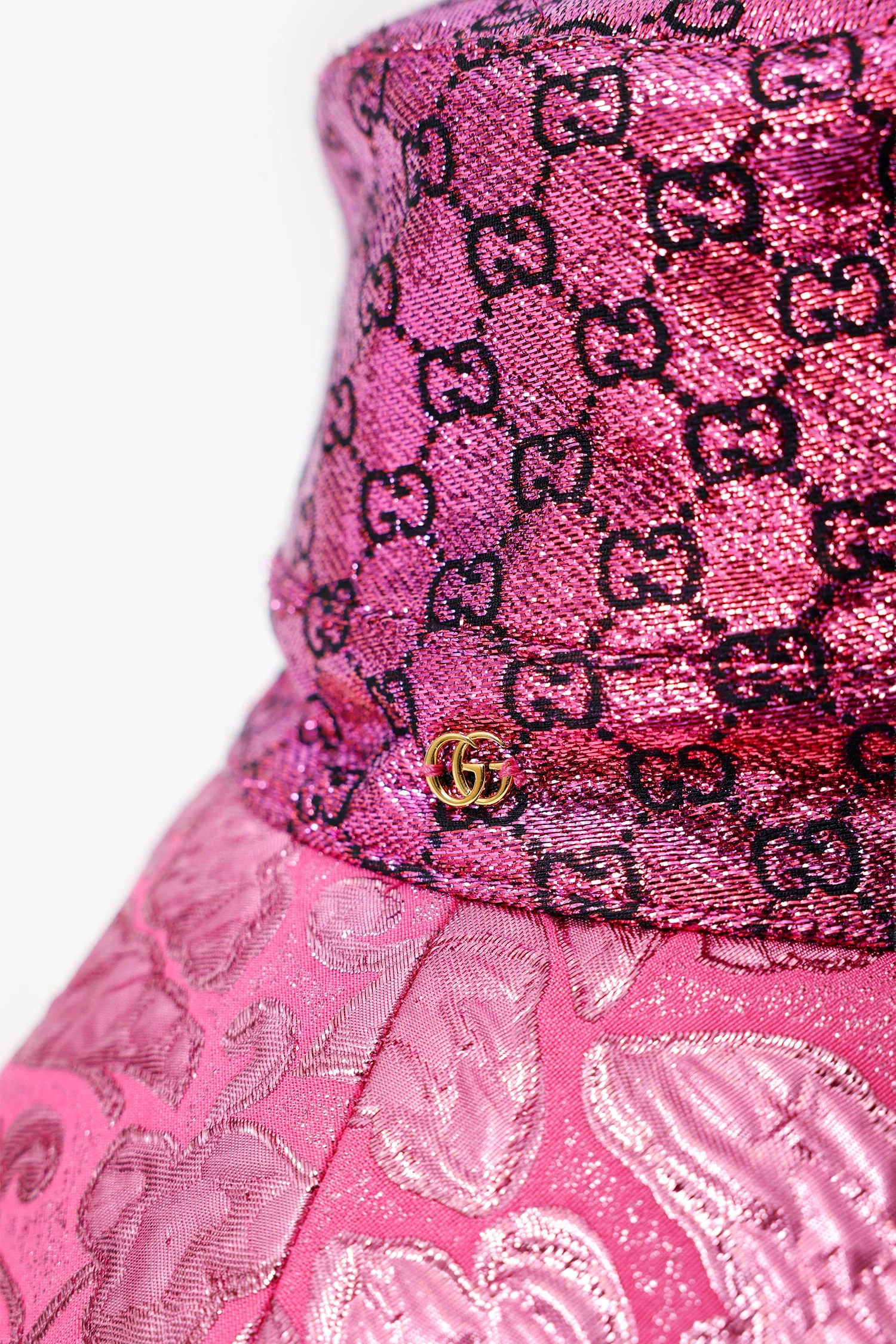 Gucci Pink GG Monogram Metallic Sun Hat - Image 2