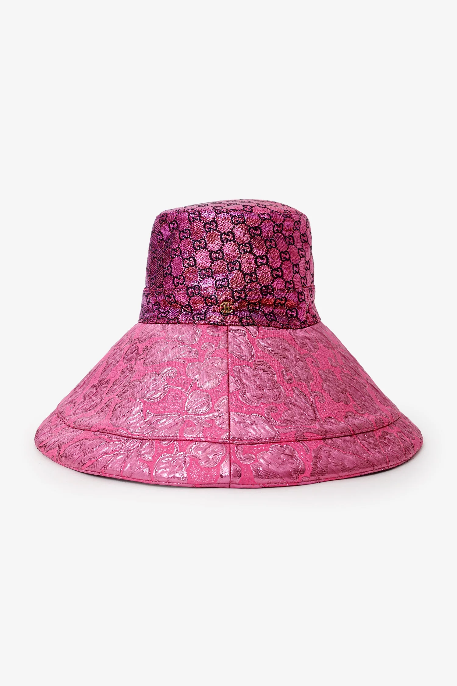 Gucci Pink GG Monogram Metallic Sun Hat - Image 3