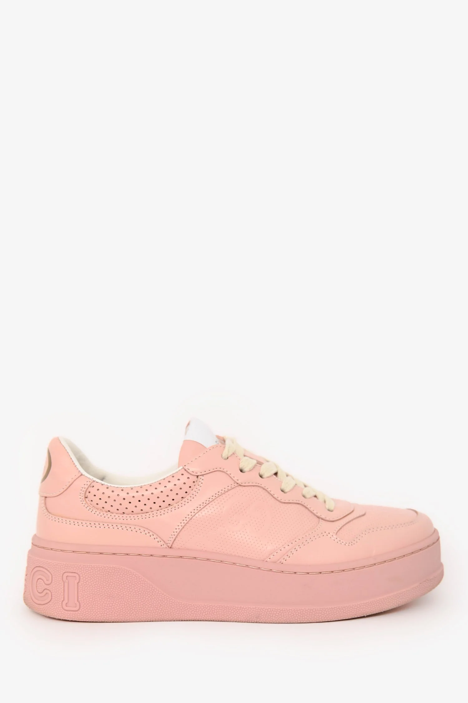 Gucci Pink Leather GG Supreme Tennis Sneakers Size 37