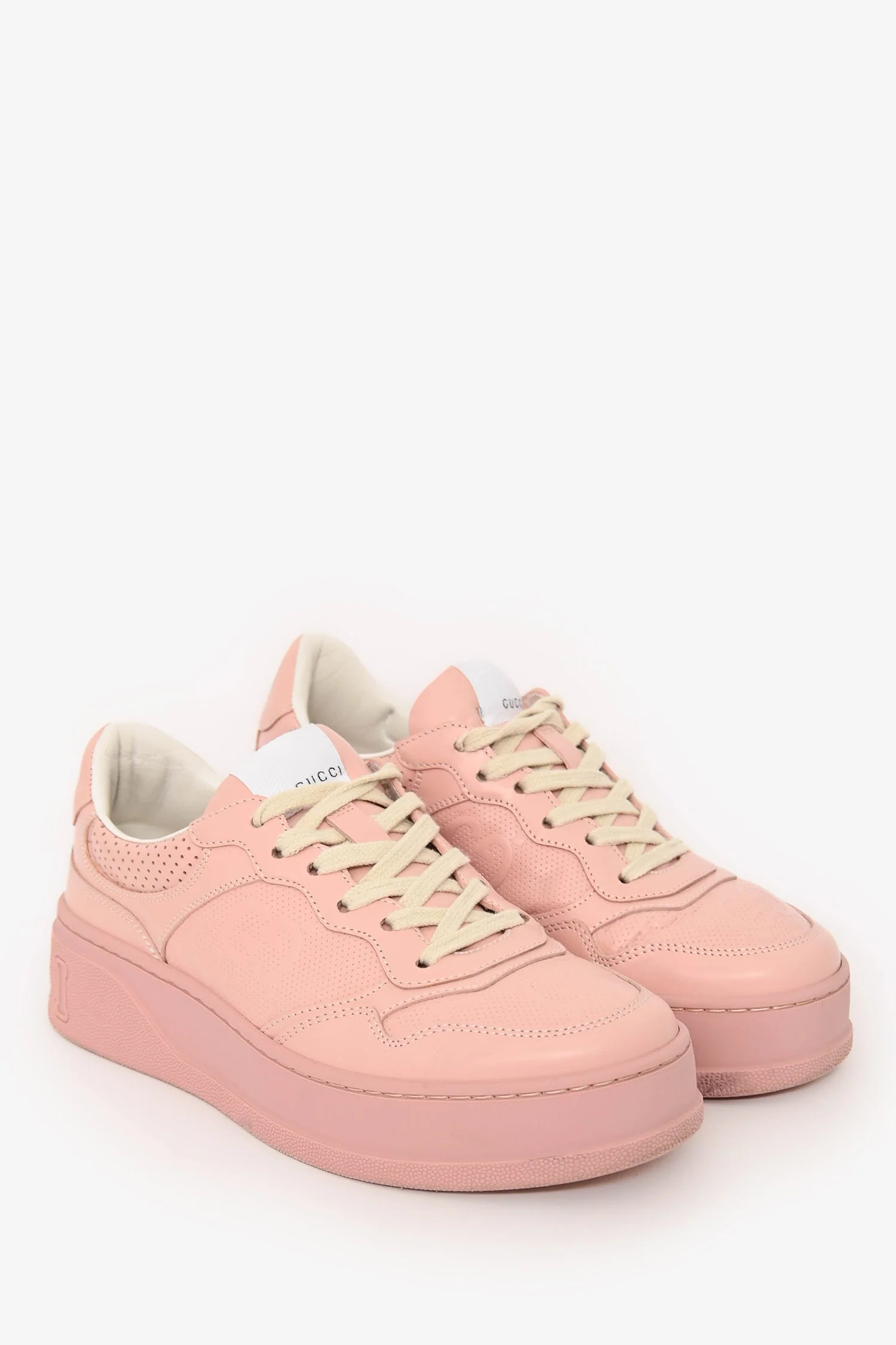 Gucci Pink Leather GG Supreme Tennis Sneakers Size 37 - Image 2