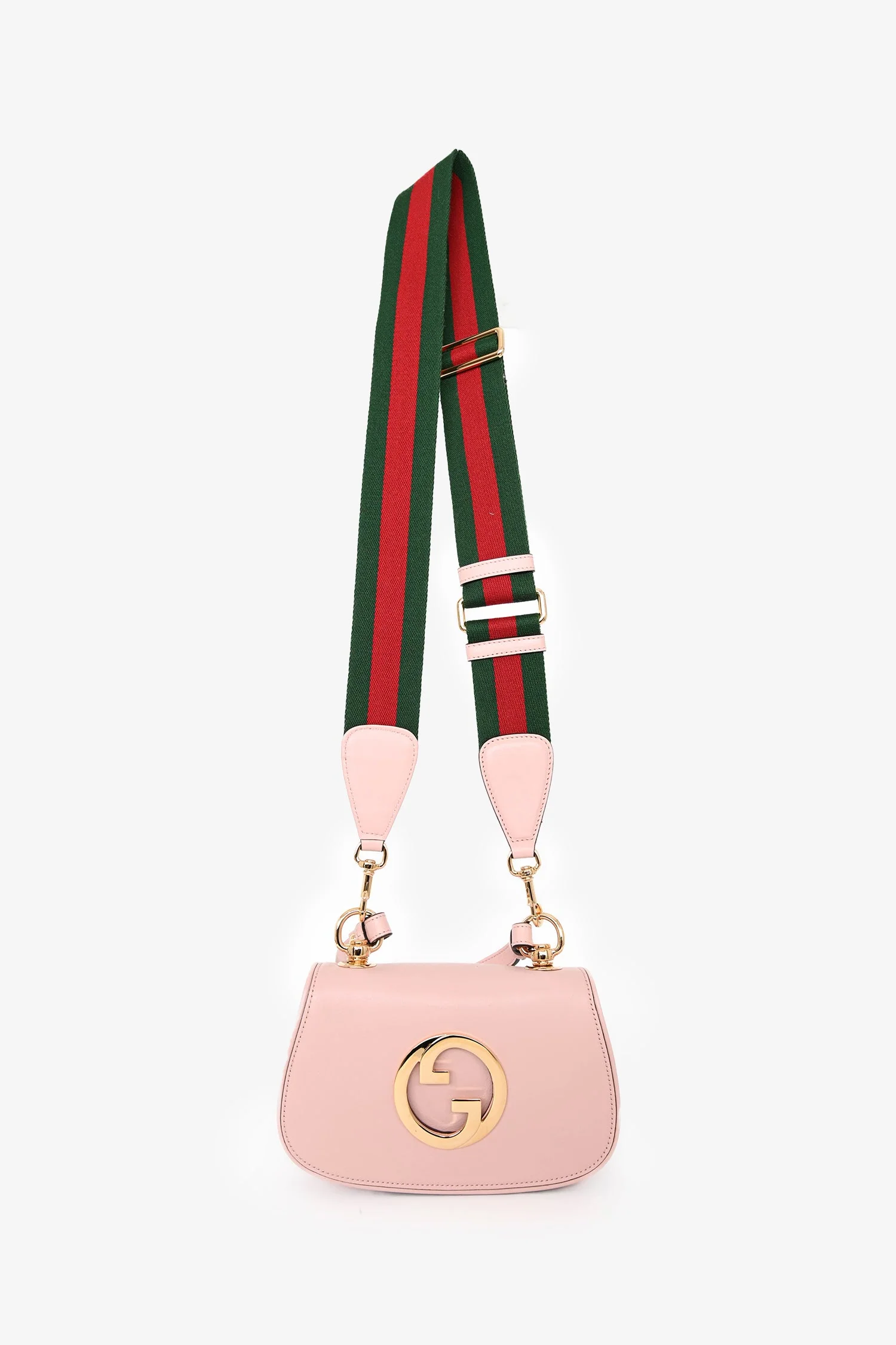 Gucci Pink Leather Mini 'Blondie' Crossbody Bag with Web Canvas Strap - Image 8