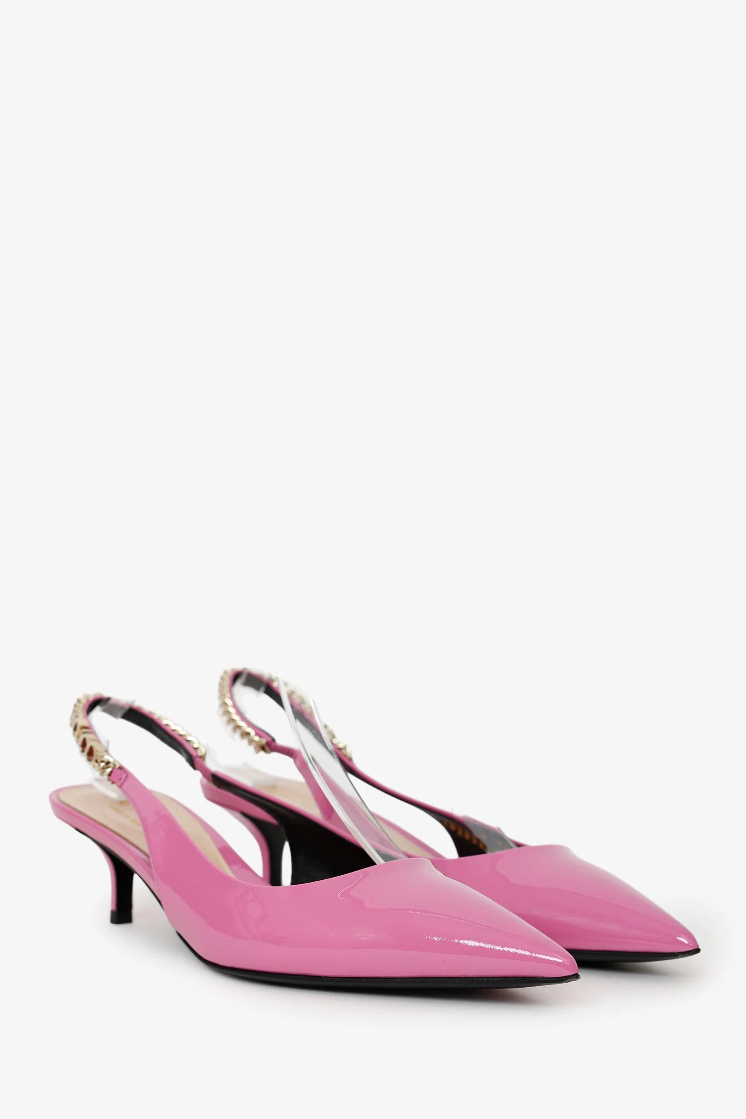 Gucci Pink Patent Chain Logo  'Signoria' Slingback Heels Size 38 - Image 2