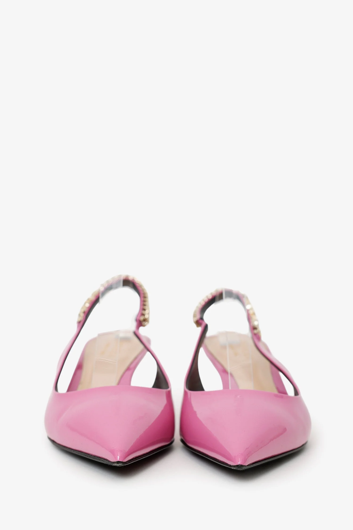 Gucci Pink Patent Chain Logo  'Signoria' Slingback Heels Size 38 - Image 3