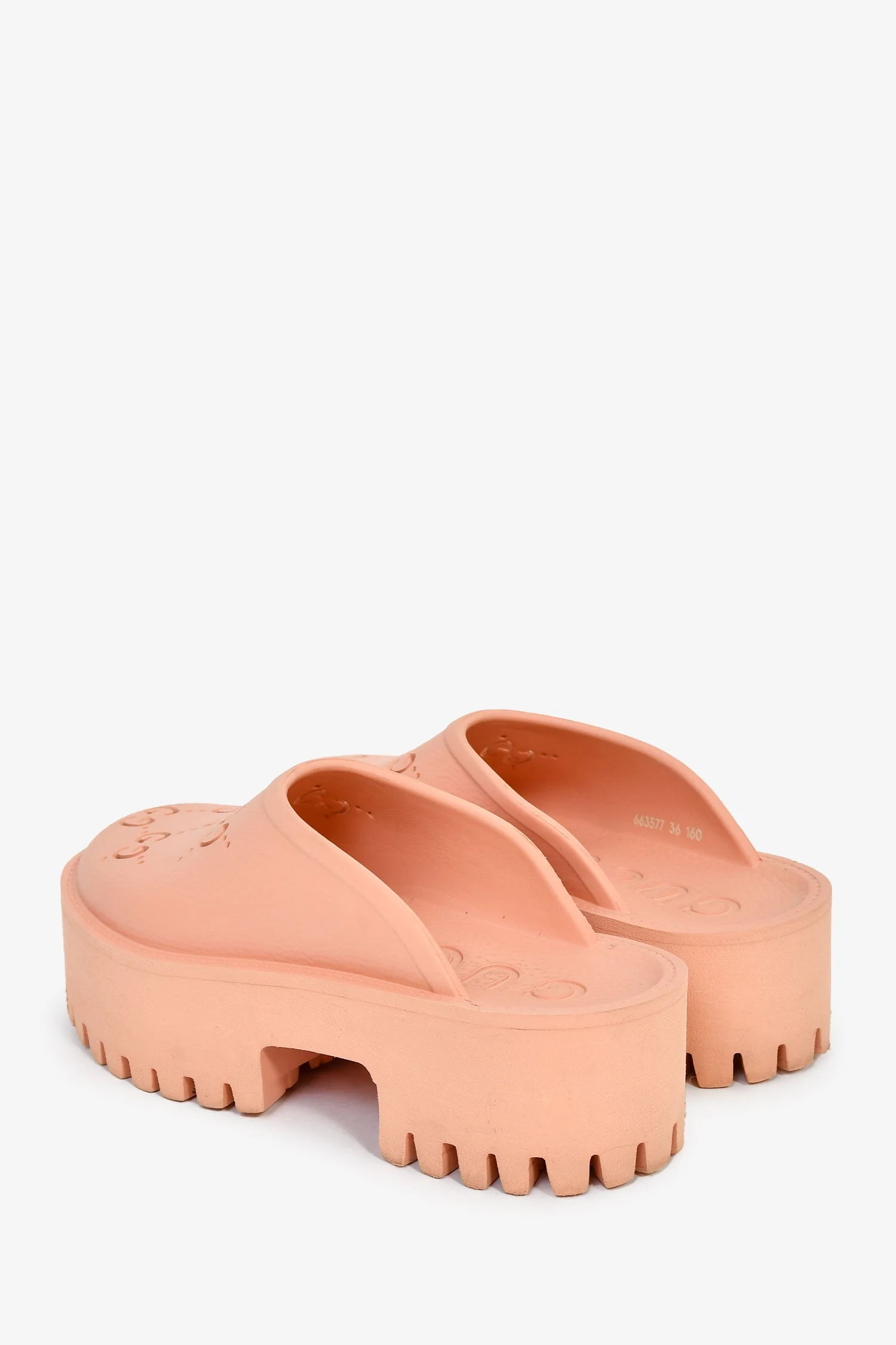 Gucci Pink Rubber Perforated 'GG' Chunky Mules Size 36 - Image 5