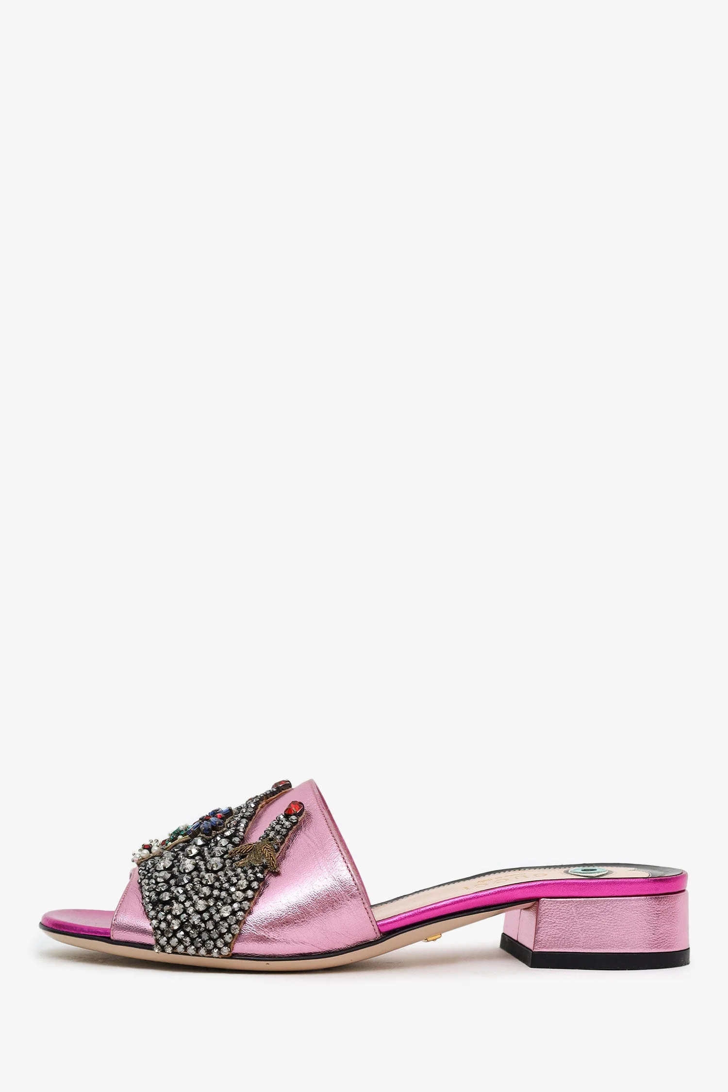 Gucci Pink Satin Crystal Embellished Sandals Size 35.5 - Image 5