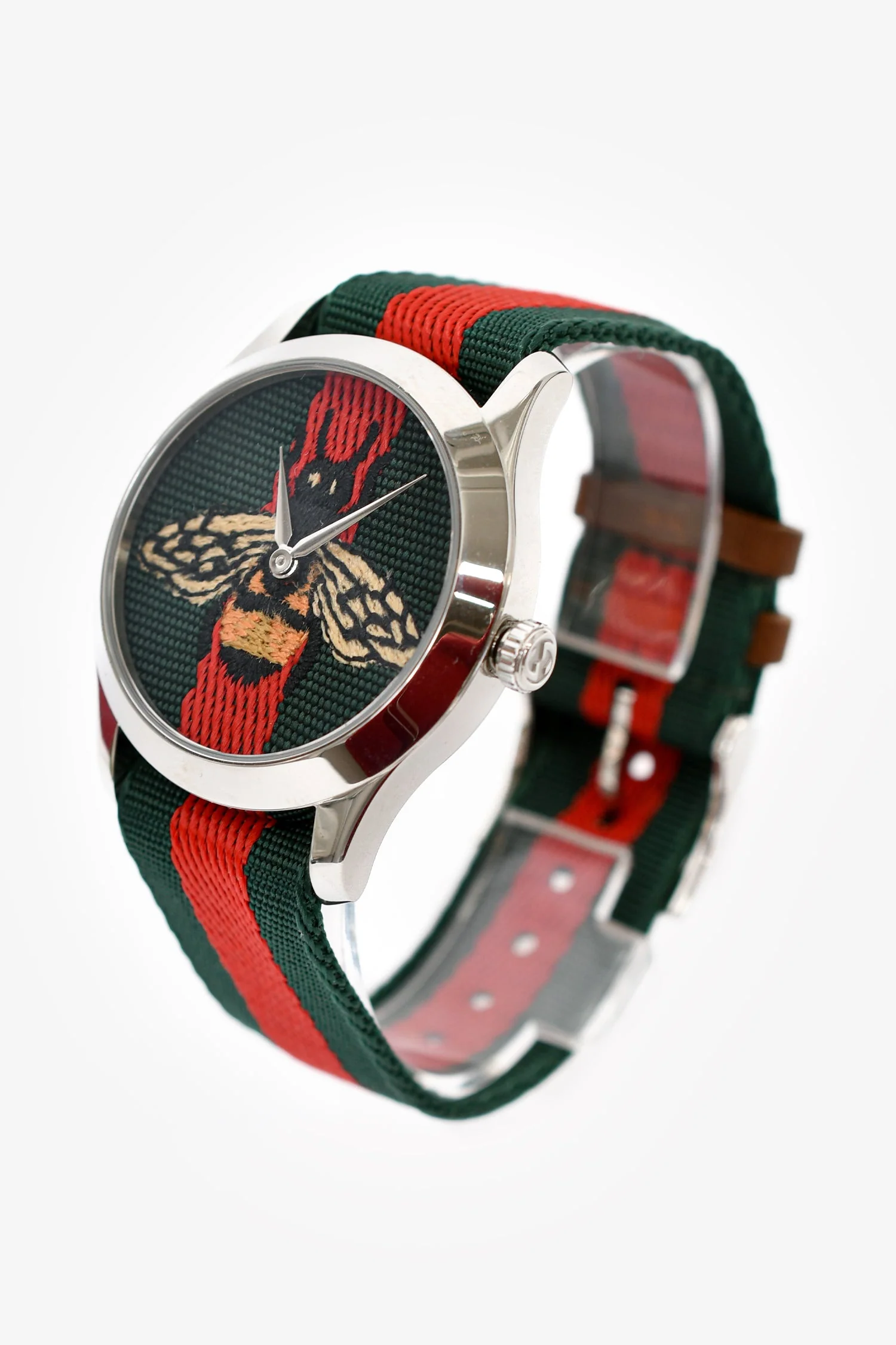 Gucci Red and Green Le Marché Des Merveilles Bee Motif Watch - Image 2
