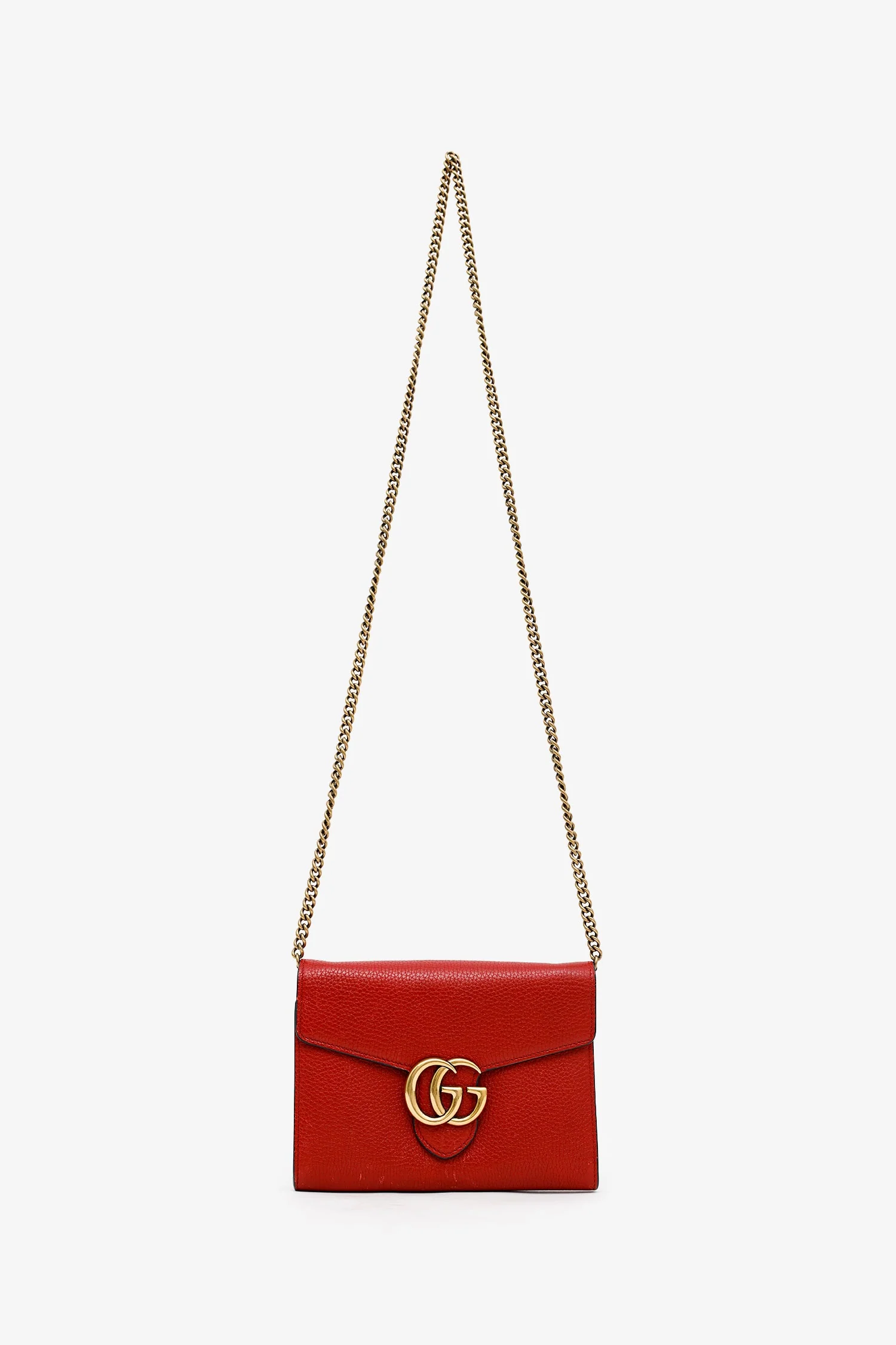 Gucci Red Calfskin GG Marmont Chain Wallet - Image 6