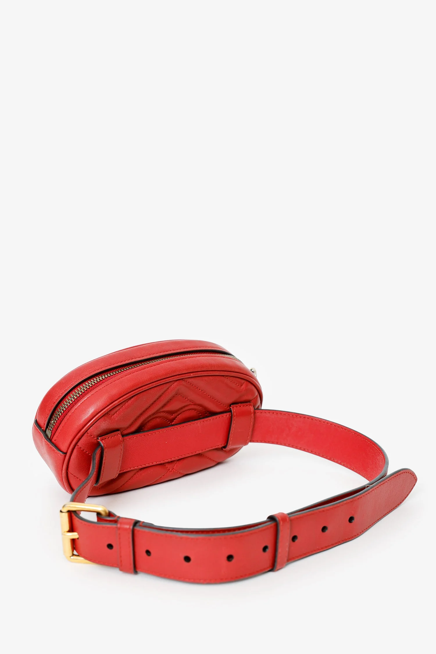 Gucci Red Chevron Leather Marmont Belt Bag - Image 6