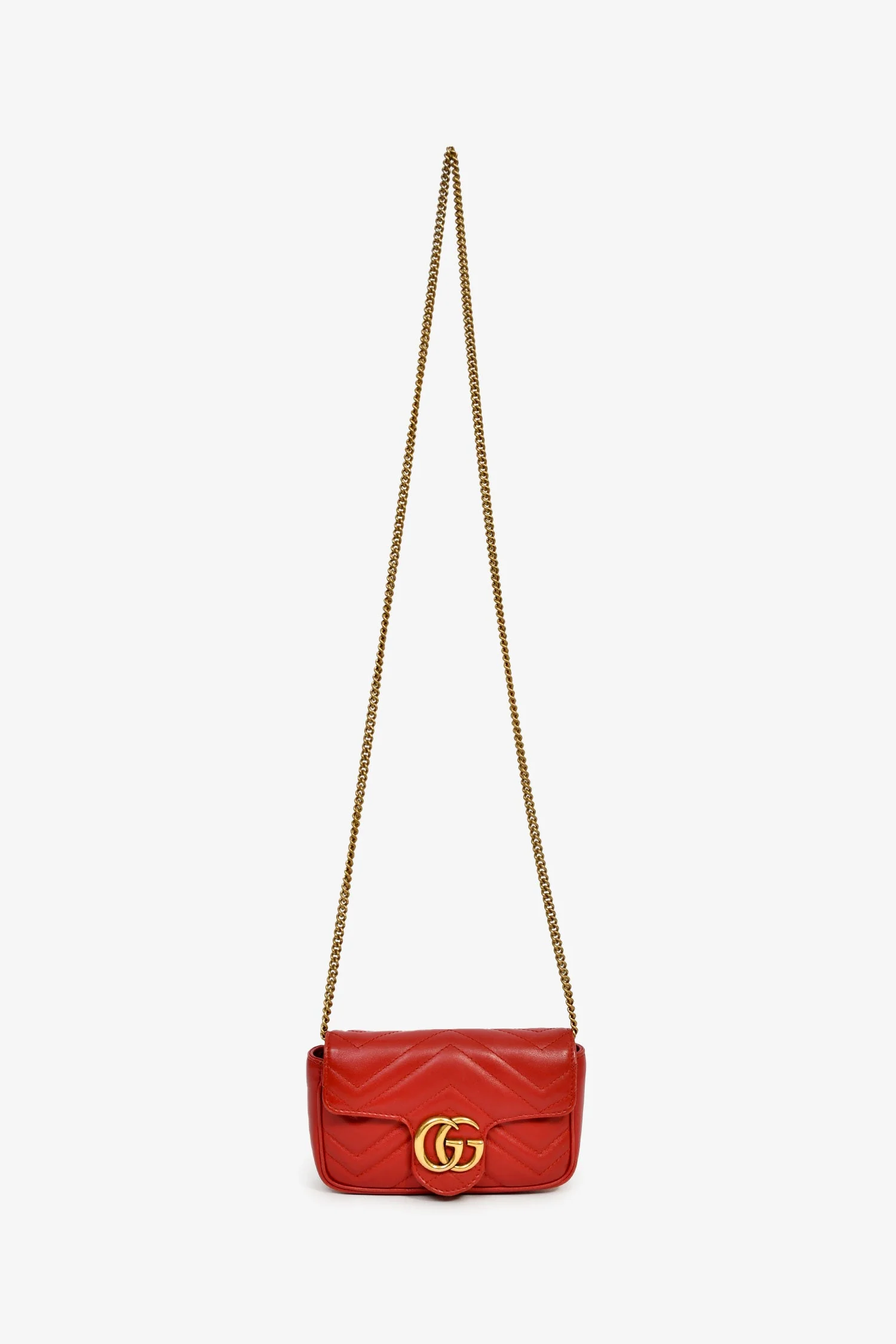 Gucci Red Chevron Quilted Leather Marmont Crossbody - Image 7