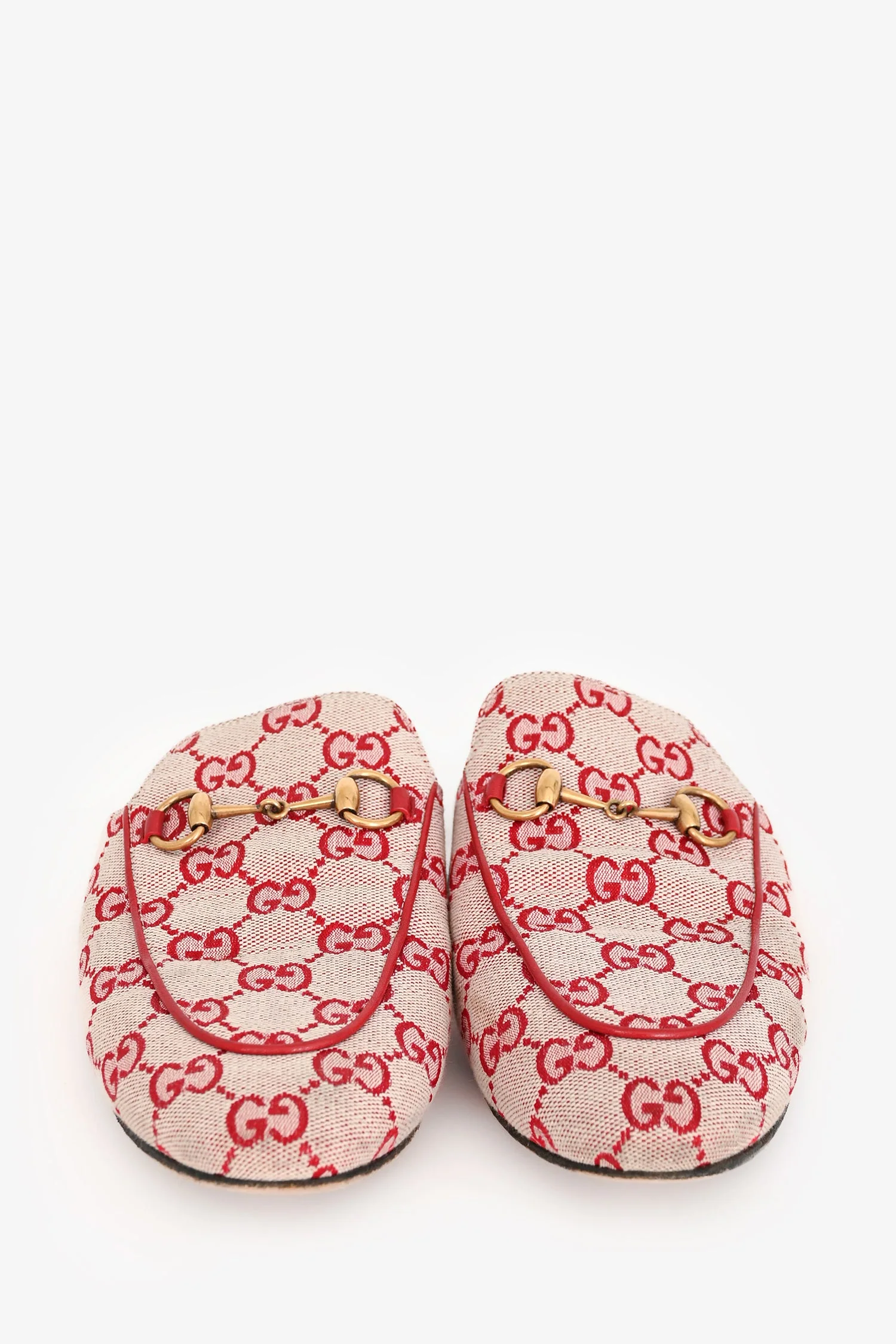 Gucci Red GG Logo Horsebit Princetown Slip-On Loafers Size 38 - Image 3
