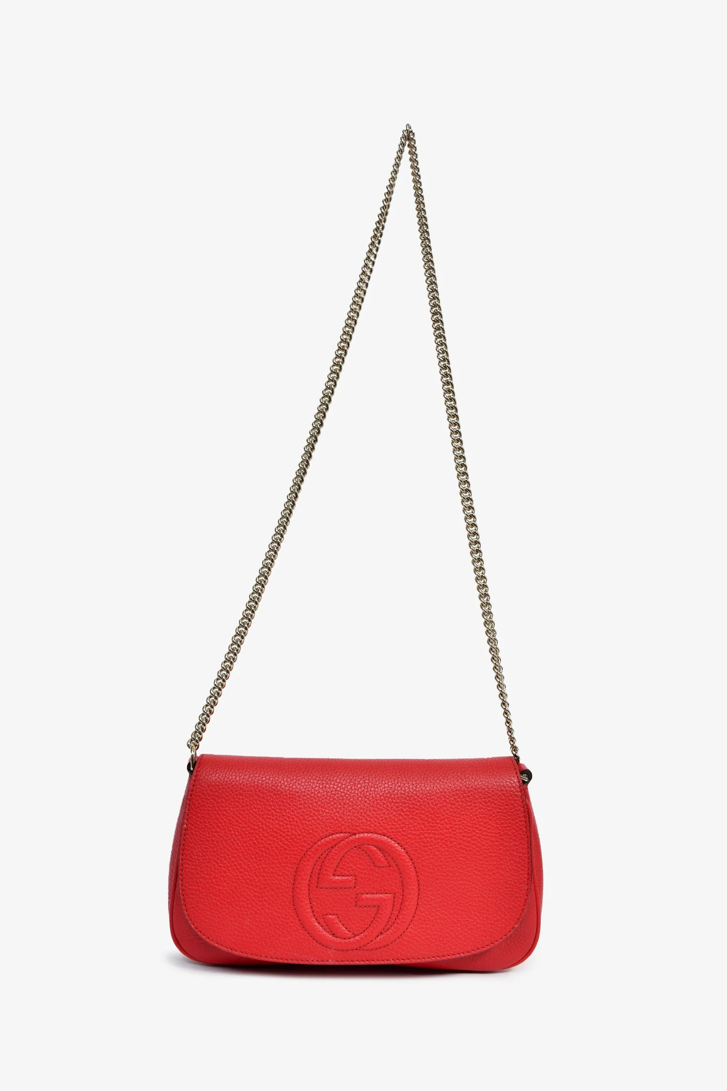 Gucci Red Grained Leather Soho Chained Shoulder Bag - Image 6