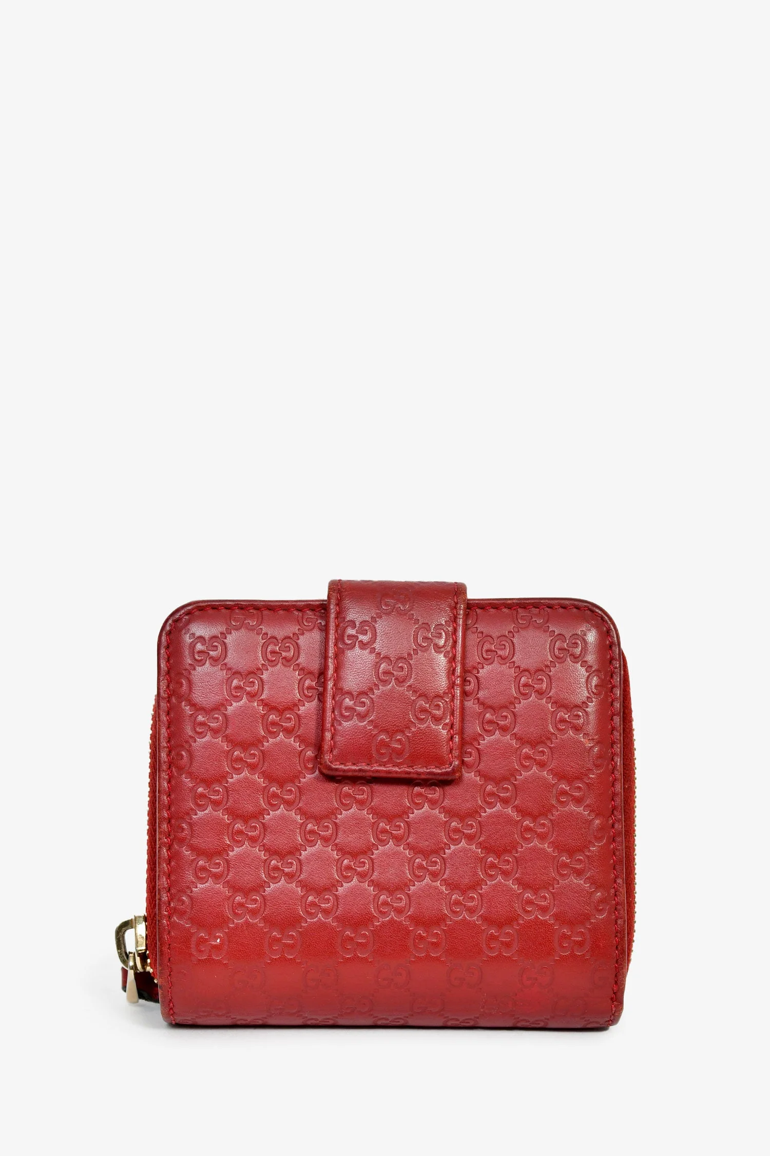 Gucci Red Guccissima Embossed Leather Compact Wallet - Image 2