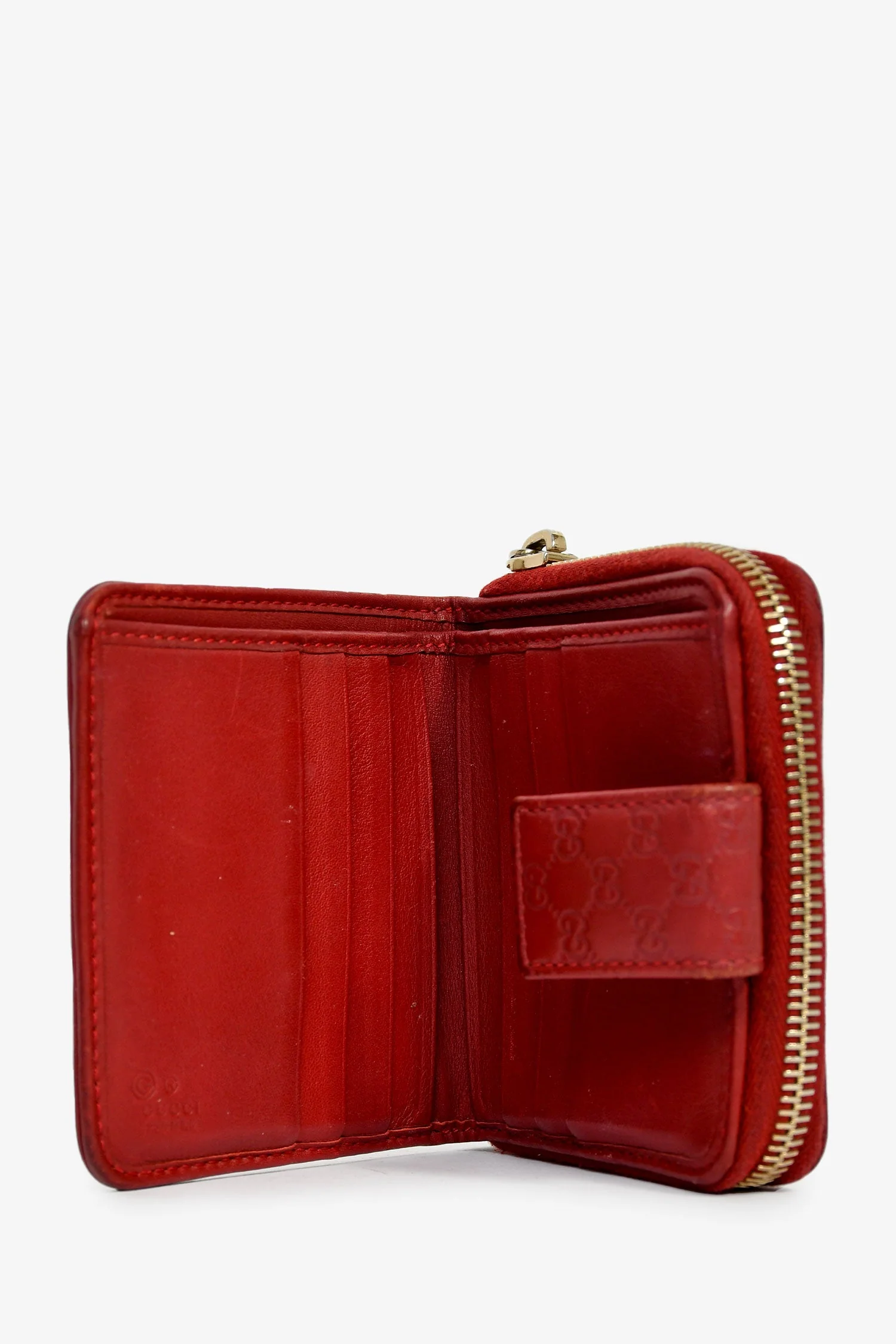 Gucci Red Guccissima Embossed Leather Compact Wallet - Image 6
