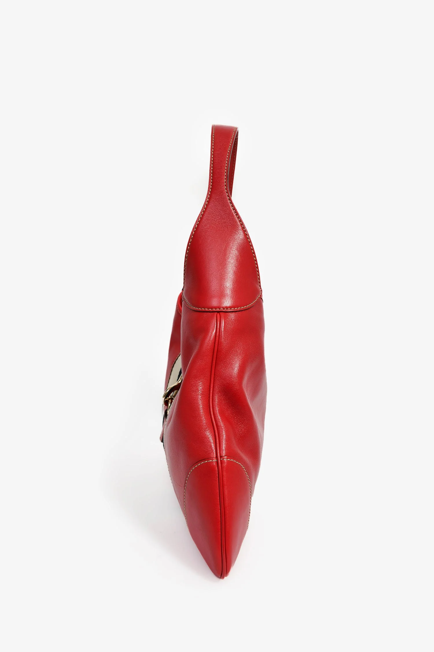 Gucci Red Leather Canvas Stripe Medium Jackie Bag - Image 4