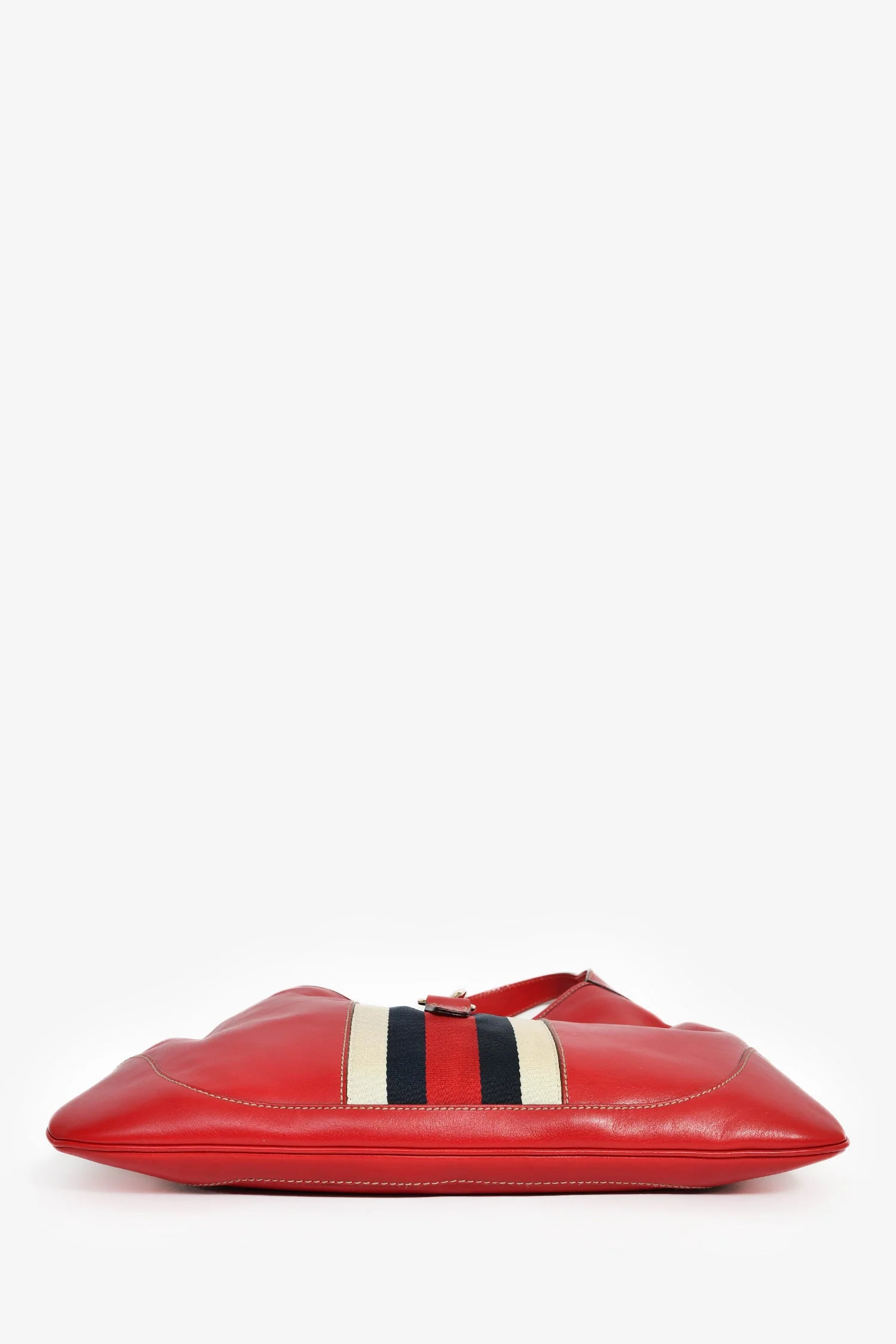 Gucci Red Leather Canvas Stripe Medium Jackie Bag - Image 5