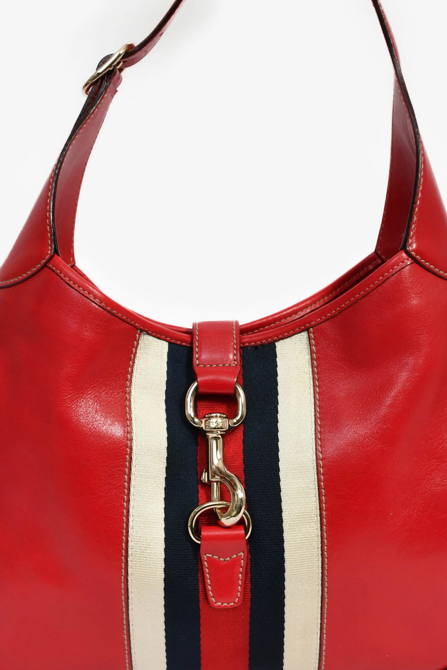 Gucci Red Leather Canvas Stripe Medium Jackie Bag - Image 6