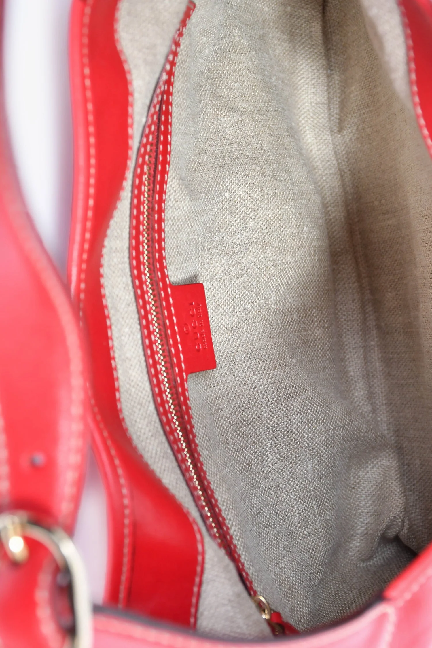 Gucci Red Leather Canvas Stripe Medium Jackie Bag - Image 7