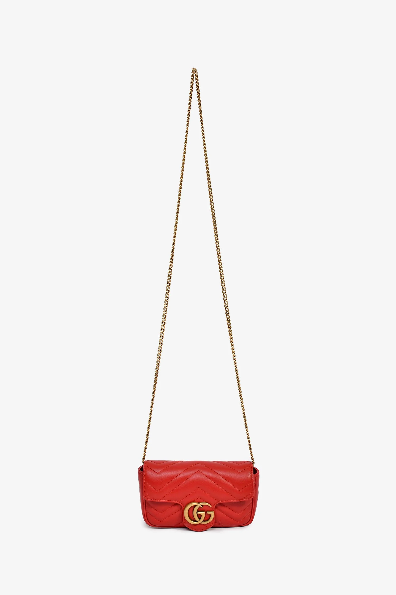 Gucci Red Leather GG Marmont Super Mini Crossbody Bag - Image 7