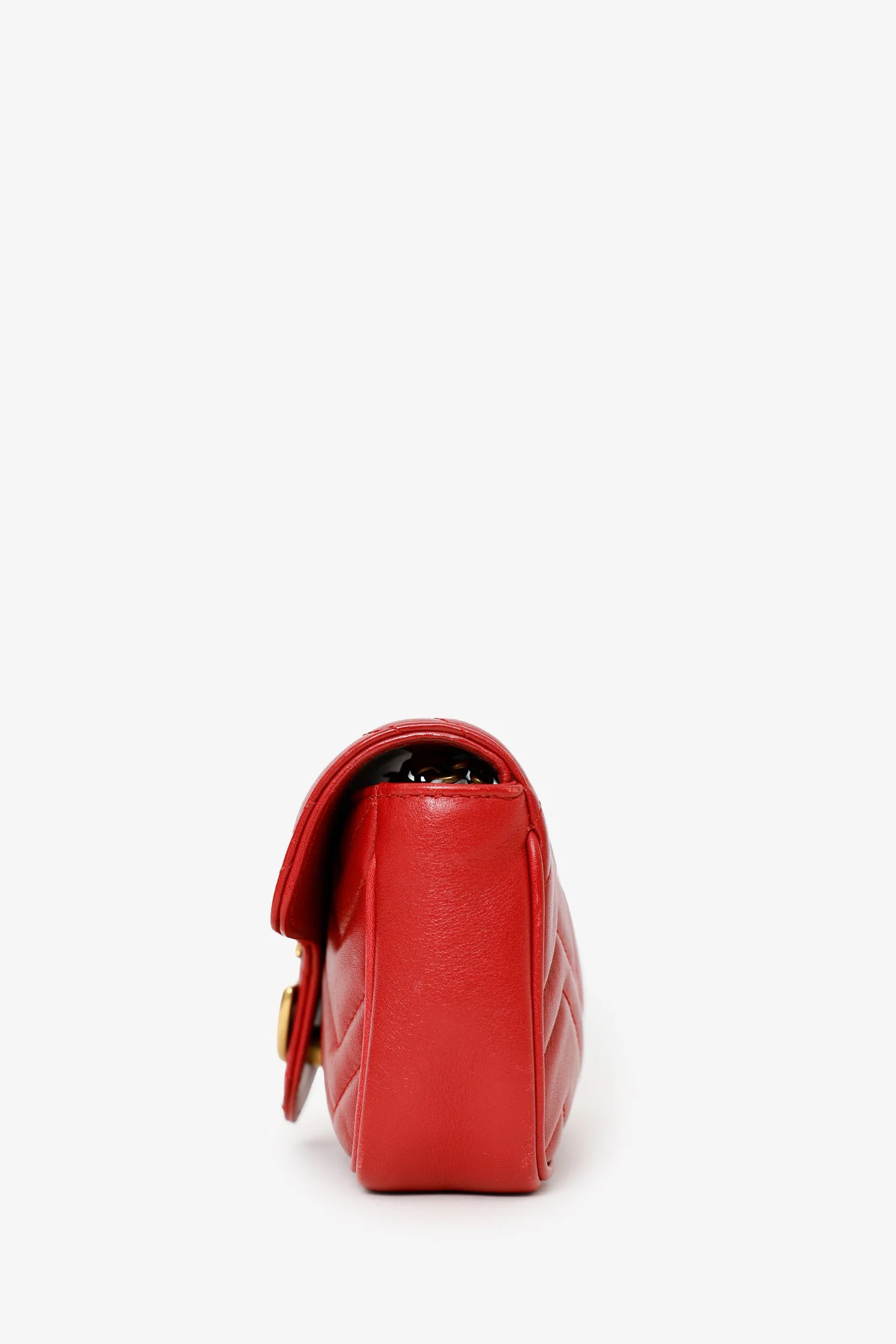 Gucci Red Leather GG Marmont Super Mini Crossbody Bag - Image 4