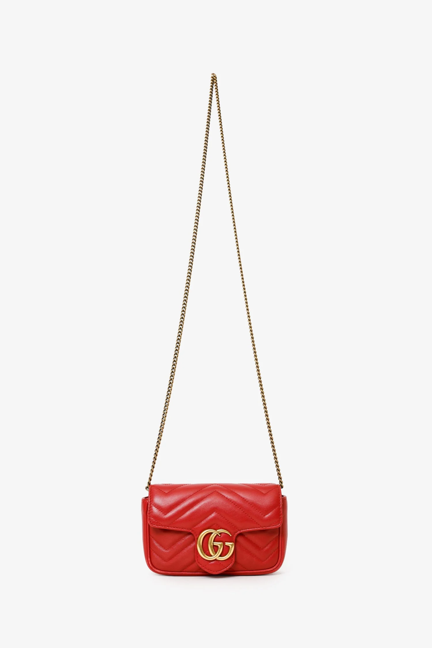 Gucci Red Leather GG Marmont Super Mini Crossbody Bag - Image 6