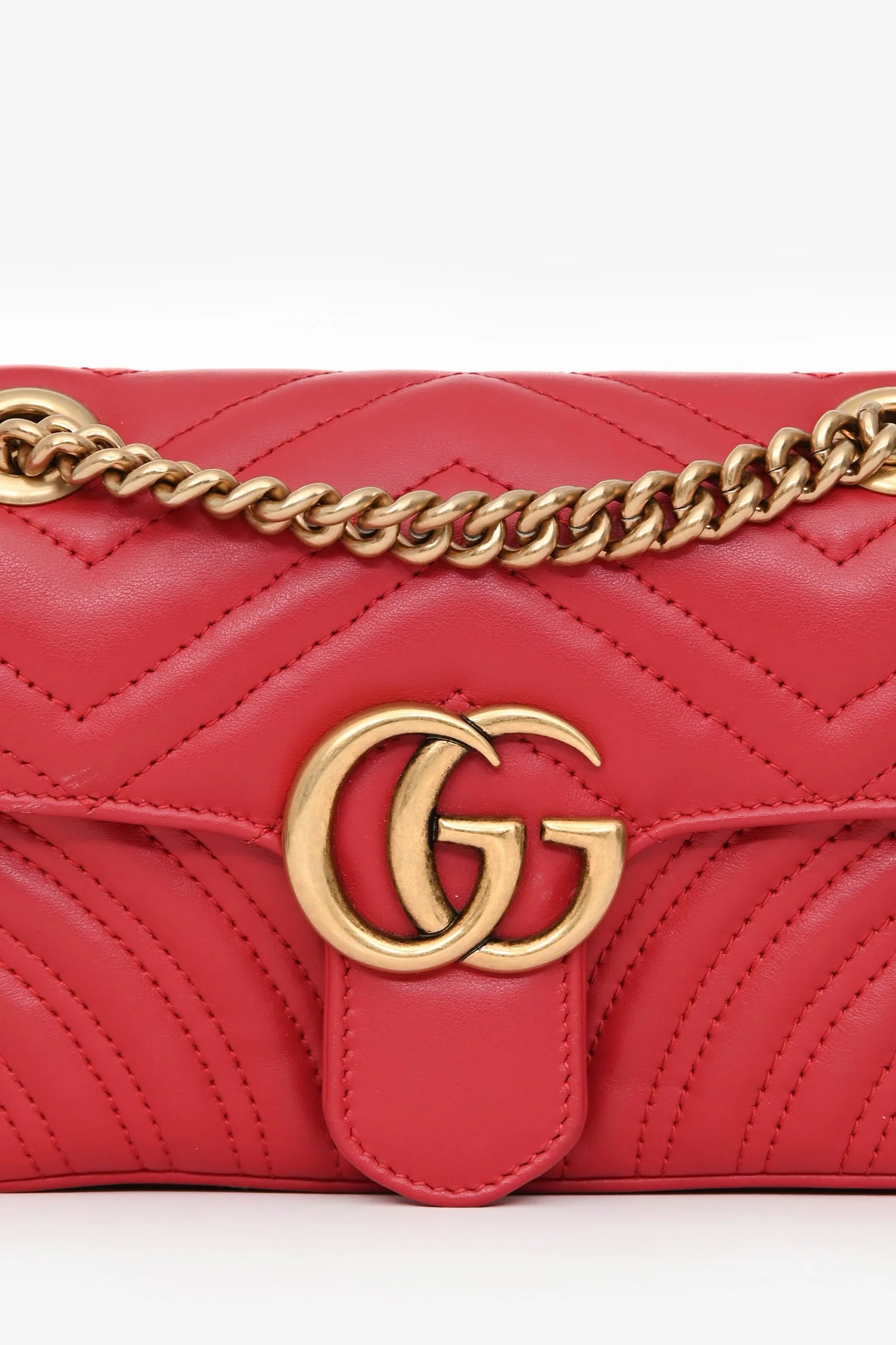 Gucci Red Leather Small GG Marmont Shoulder Bag - Image 6