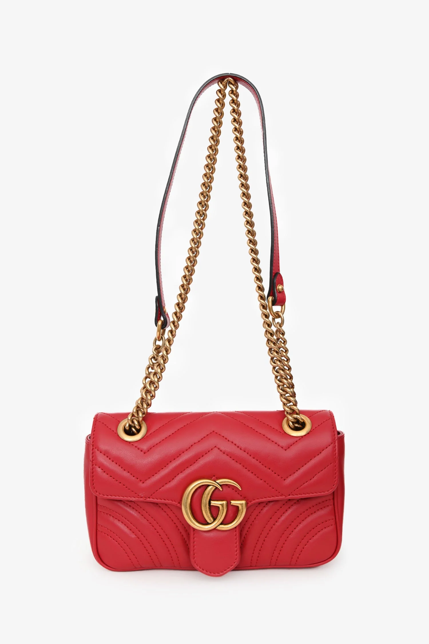Gucci Red Leather Small GG Marmont Shoulder Bag - Image 8