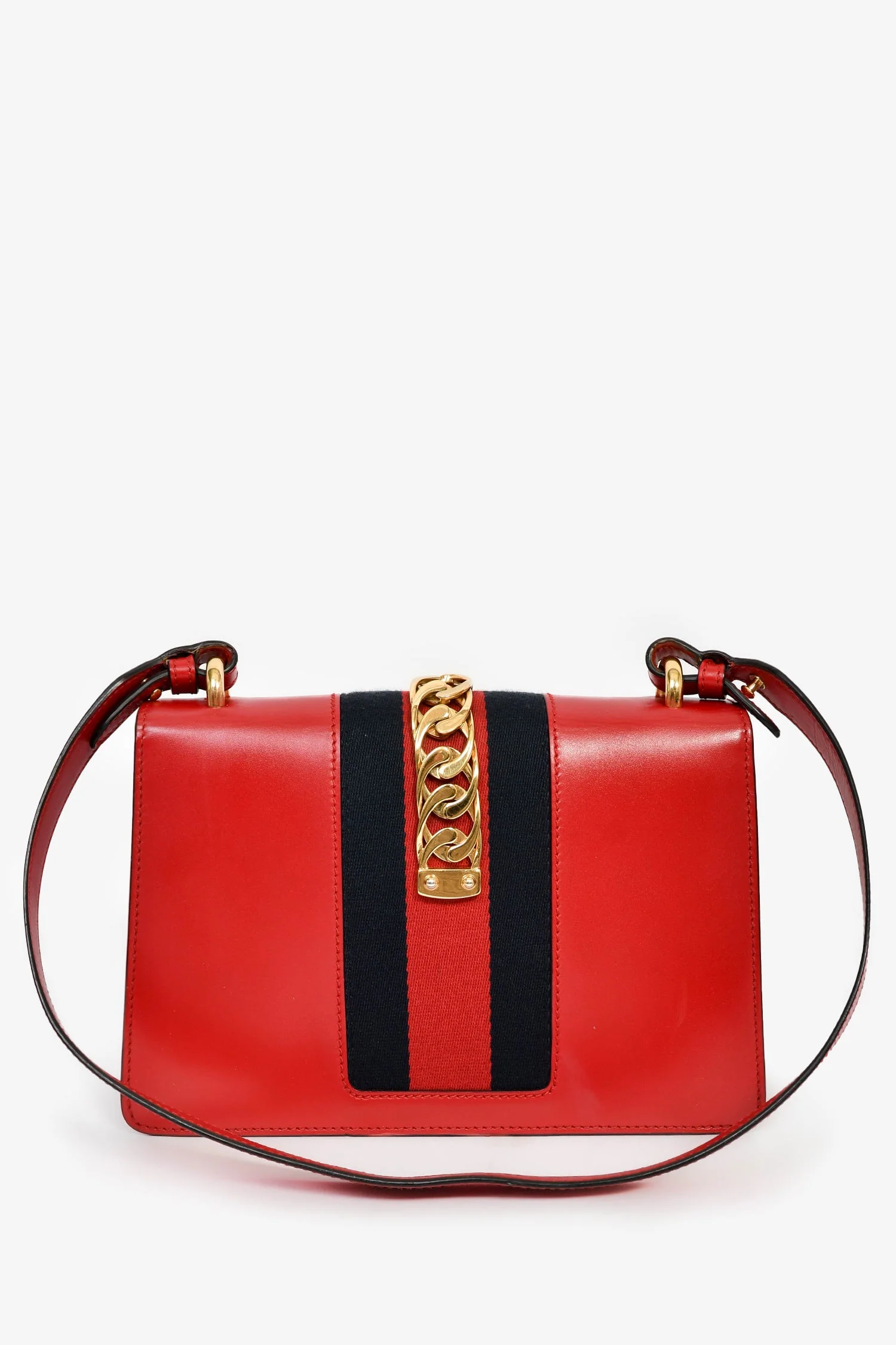 Gucci Red Leather Web Sylvie Small Ribbon Shoulder Bag - Image 2