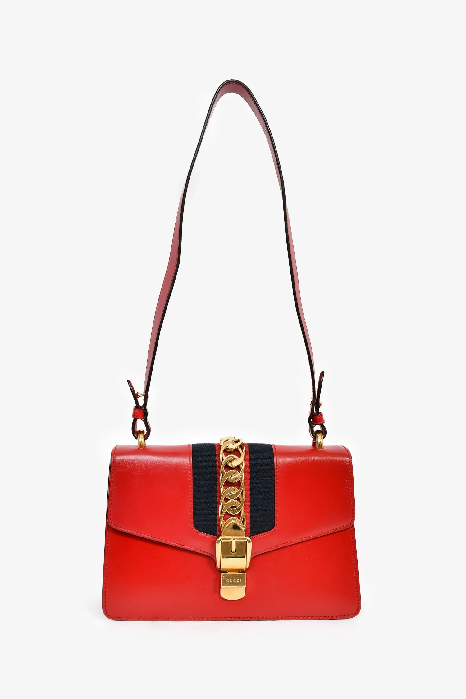 Gucci Red Leather Web Sylvie Small Ribbon Shoulder Bag - Image 7