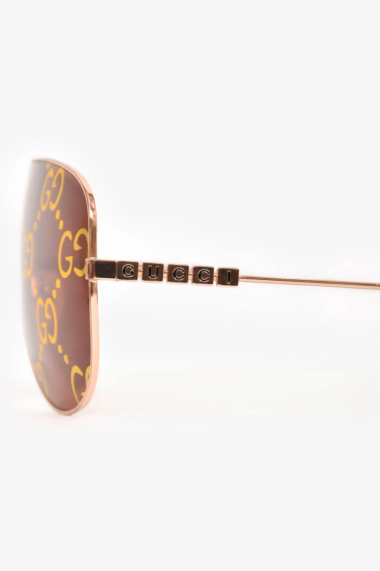 Gucci Rose Gold Monogram Tint Aviator Sunglasses - Image 4