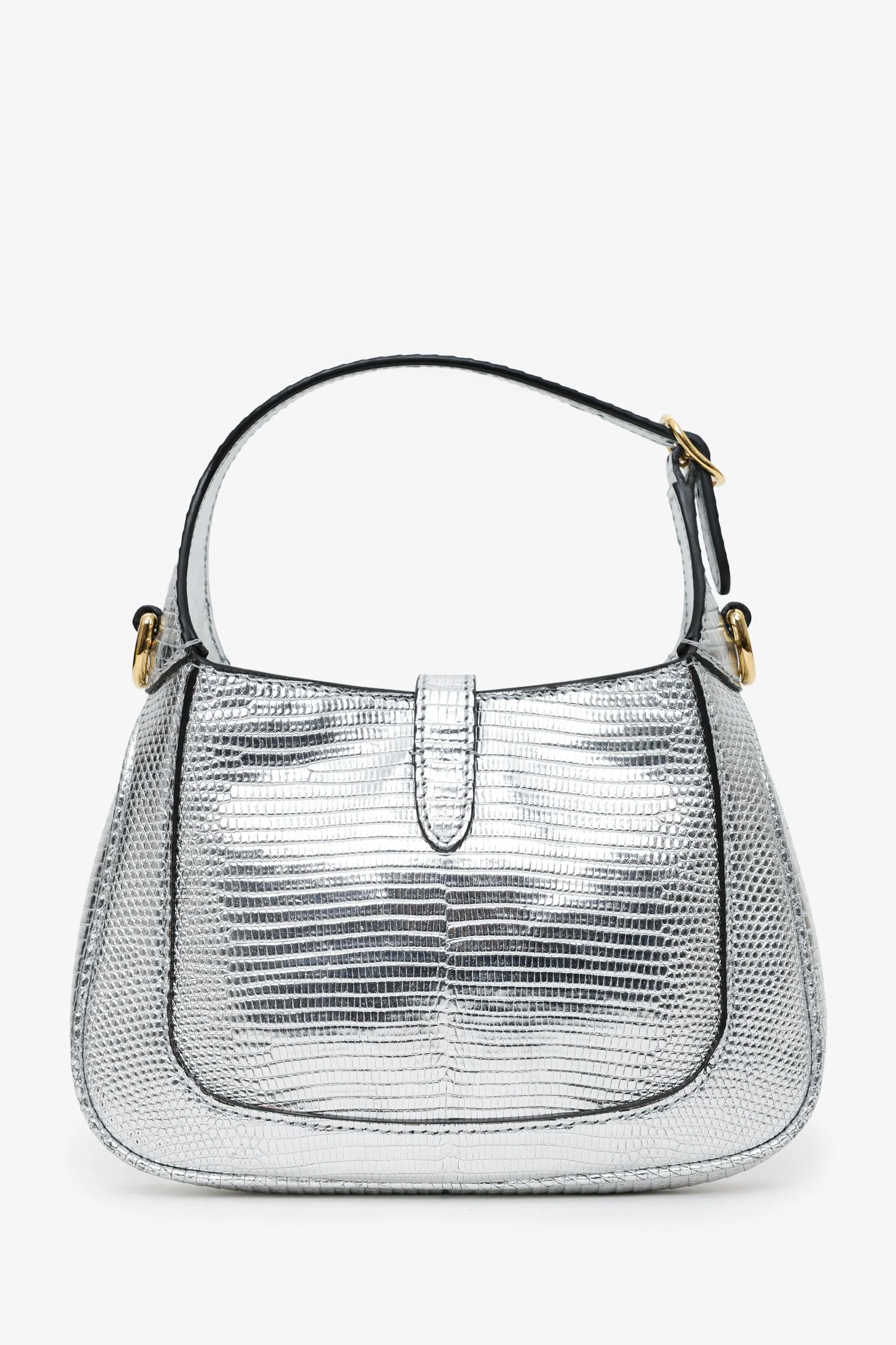 Gucci Silver Metallic Lizard Mini Jackie 1961 Shoulder Bag With Chain - Image 2
