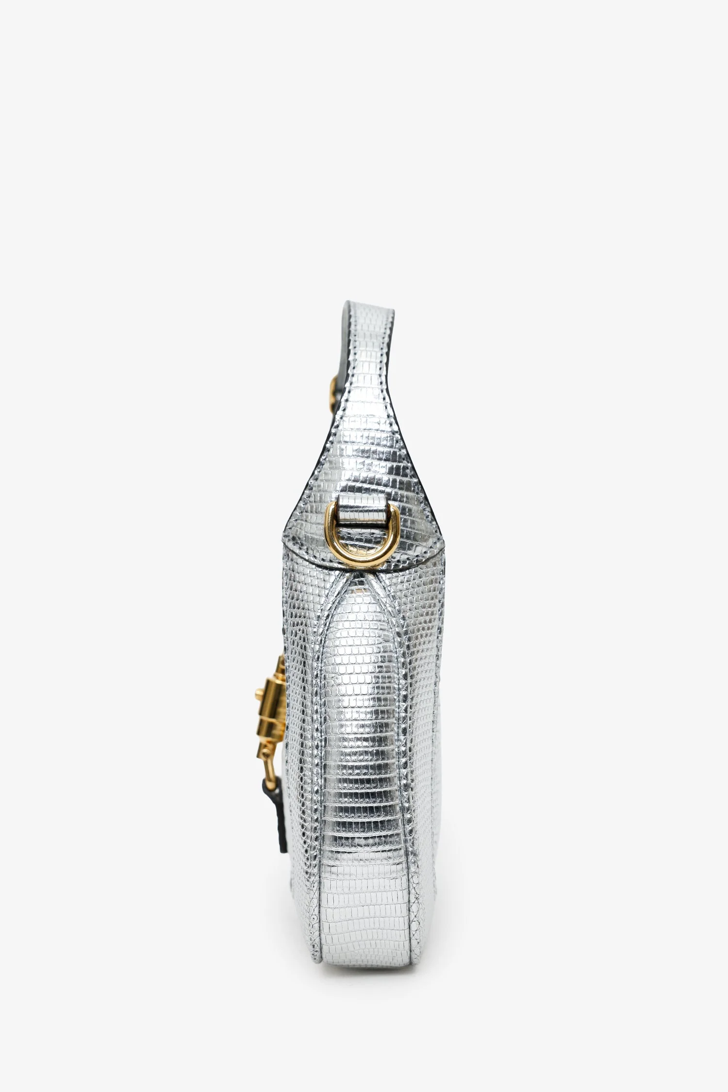 Gucci Silver Metallic Lizard Mini Jackie 1961 Shoulder Bag With Chain - Image 3