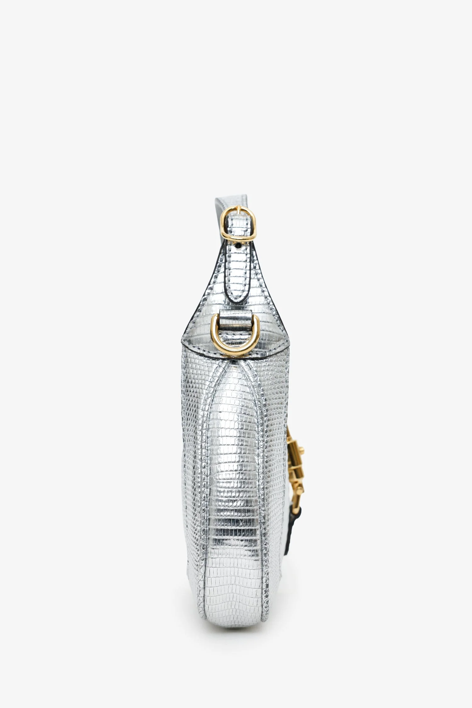Gucci Silver Metallic Lizard Mini Jackie 1961 Shoulder Bag With Chain - Image 4