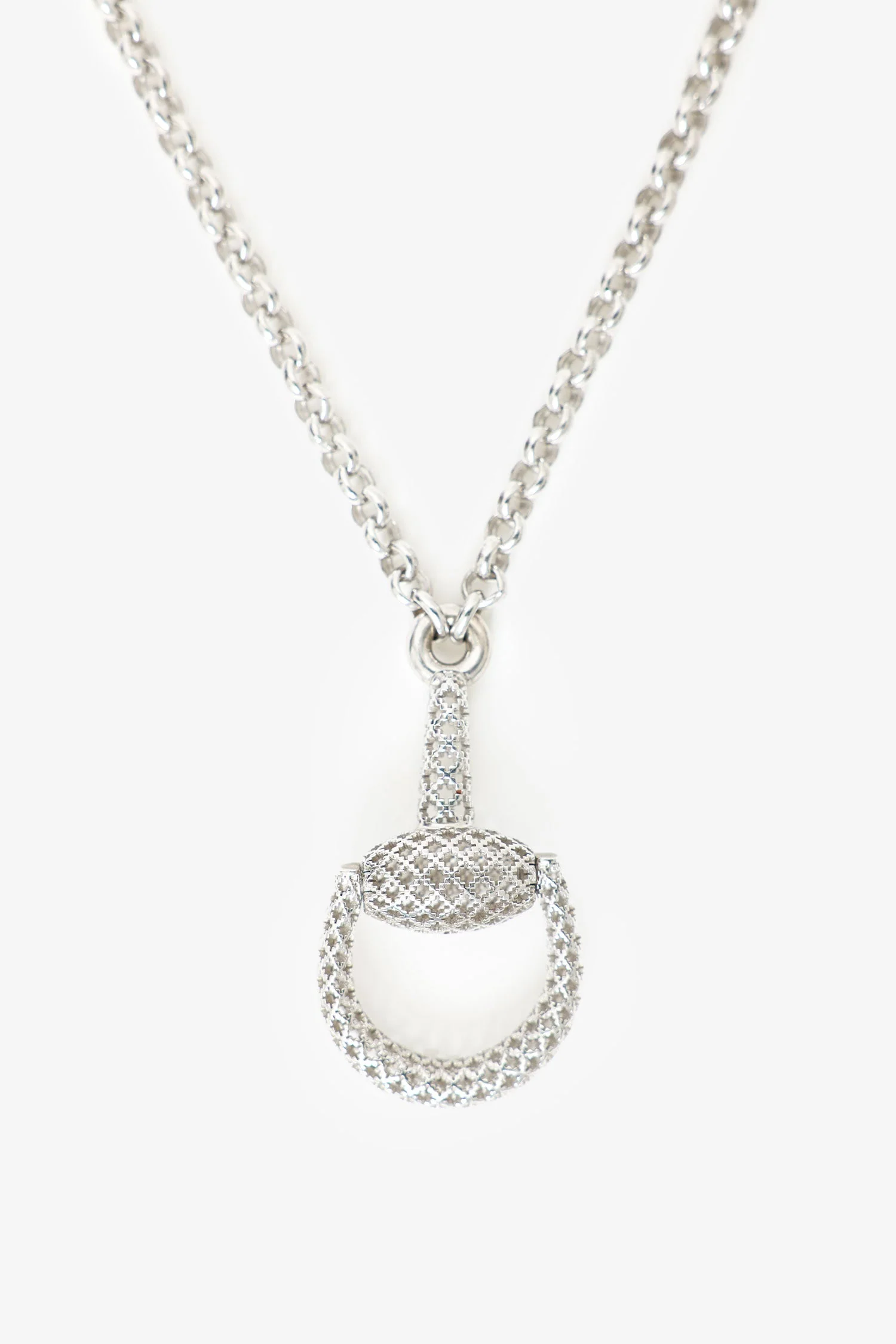 Gucci Sterling Silver Horsebit Diamantissima Pendant Necklace - Image 2