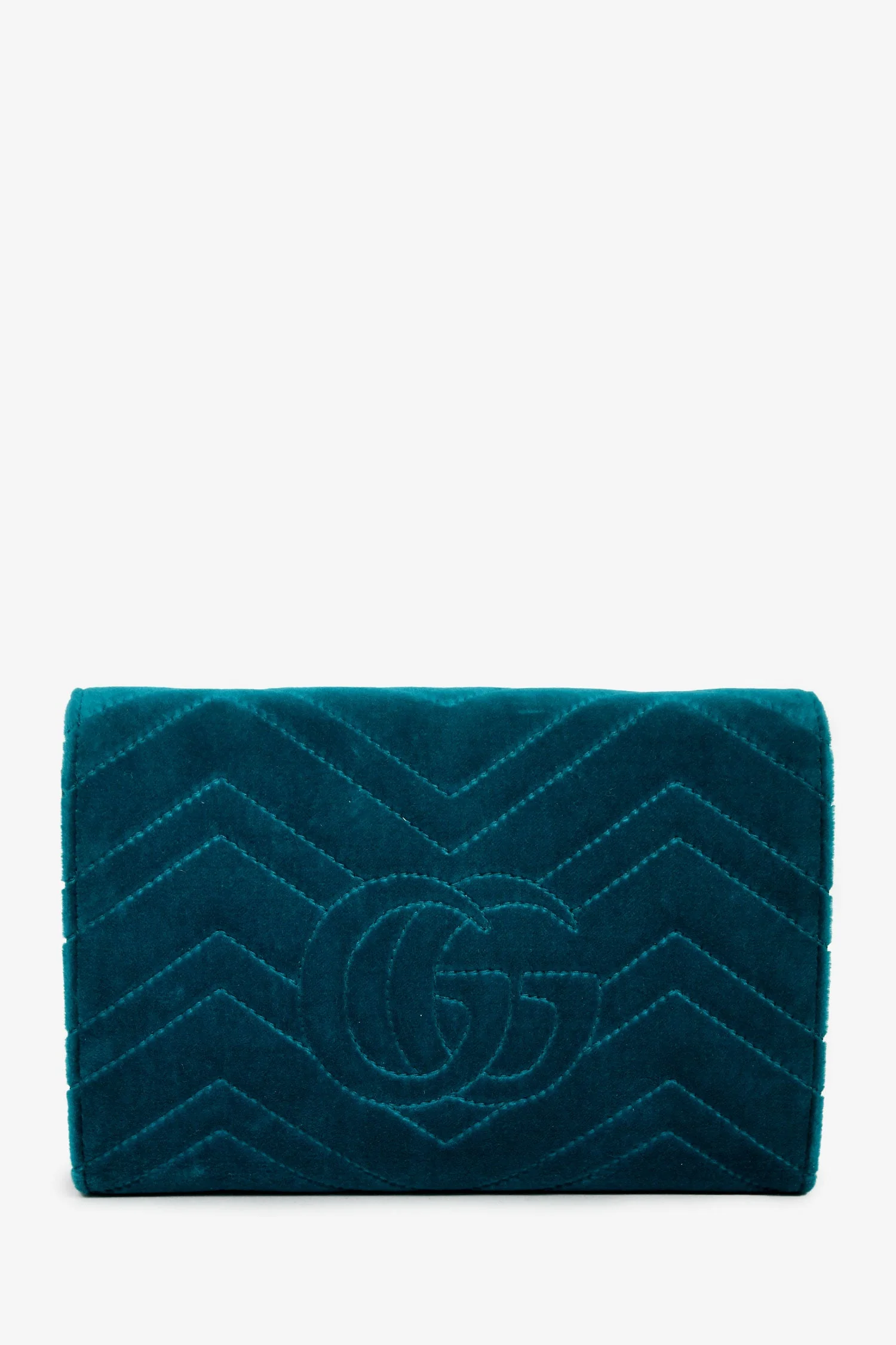 Gucci Teal Blue Velvet GG Matelasse Marmont Wallet on Chain - Image 2