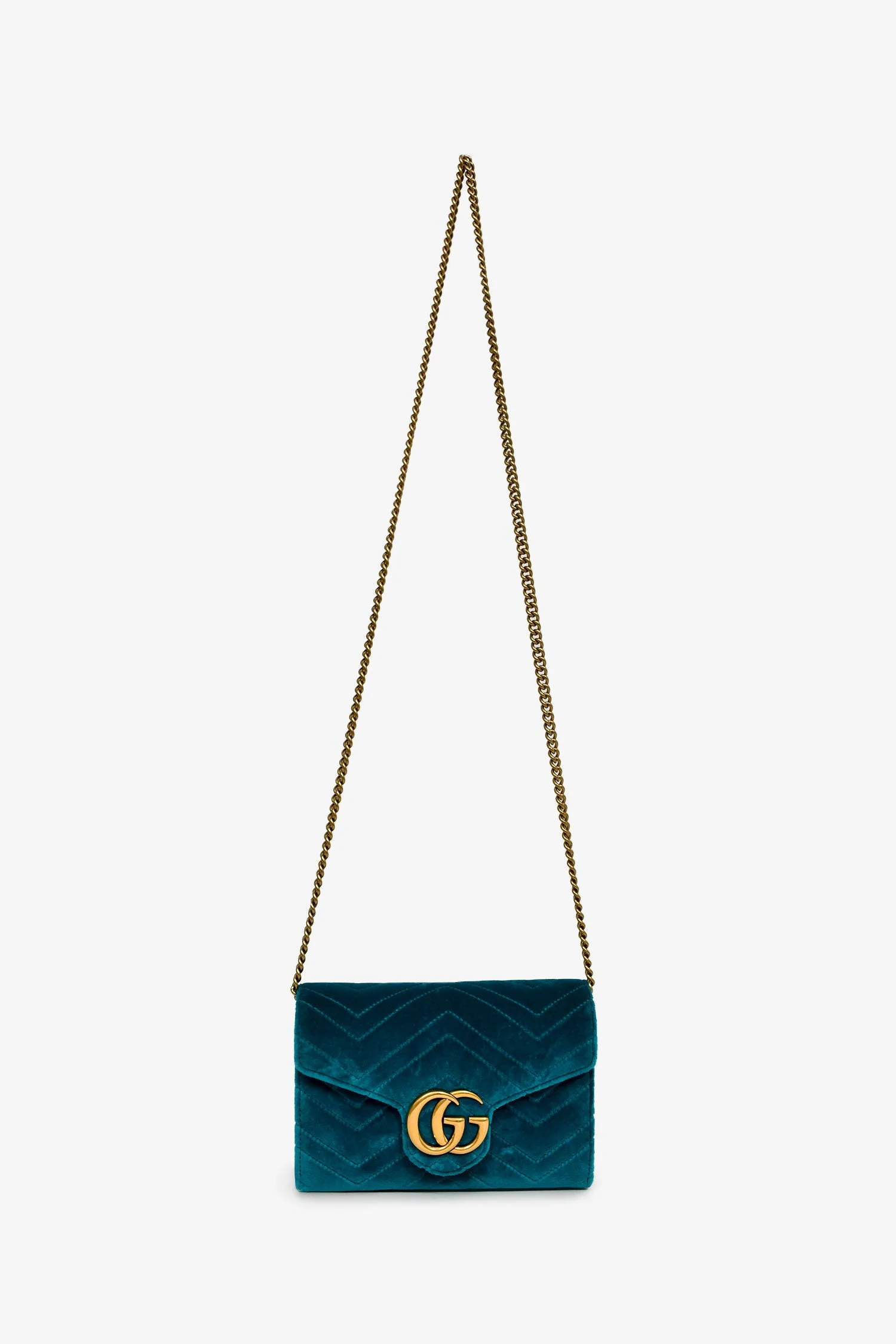 Gucci Teal Blue Velvet GG Matelasse Marmont Wallet on Chain - Image 7