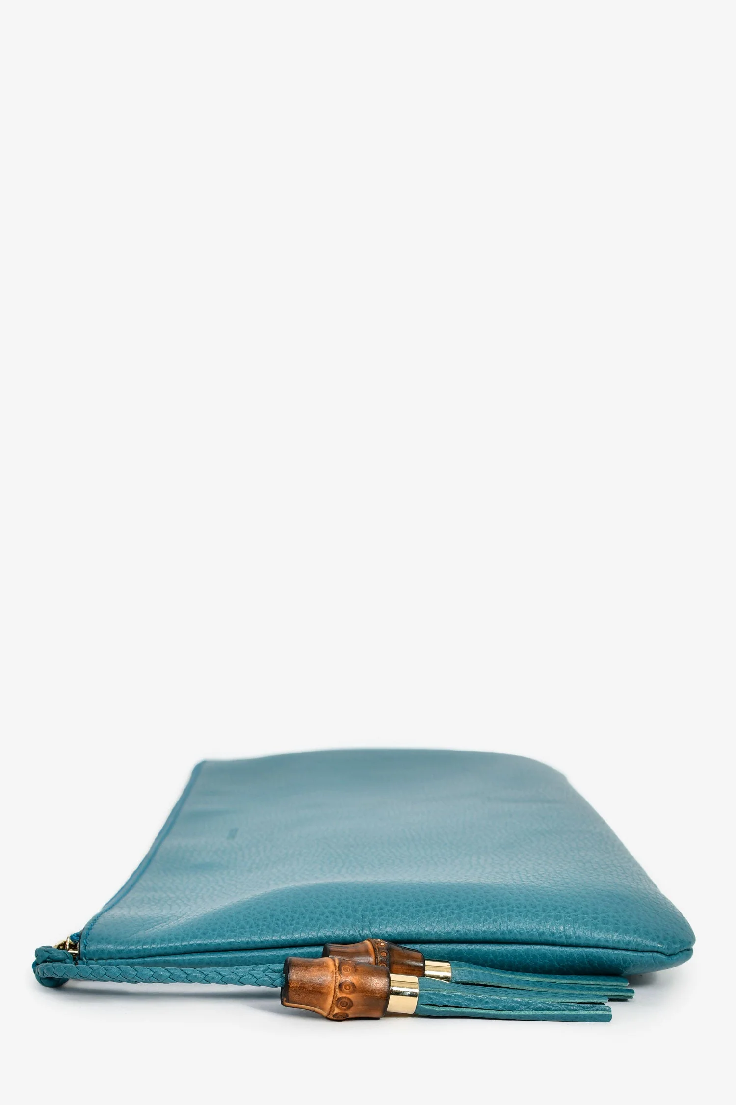 Gucci Turquoise Pebbled Leather Bamboo Tassel Clutch - Image 4