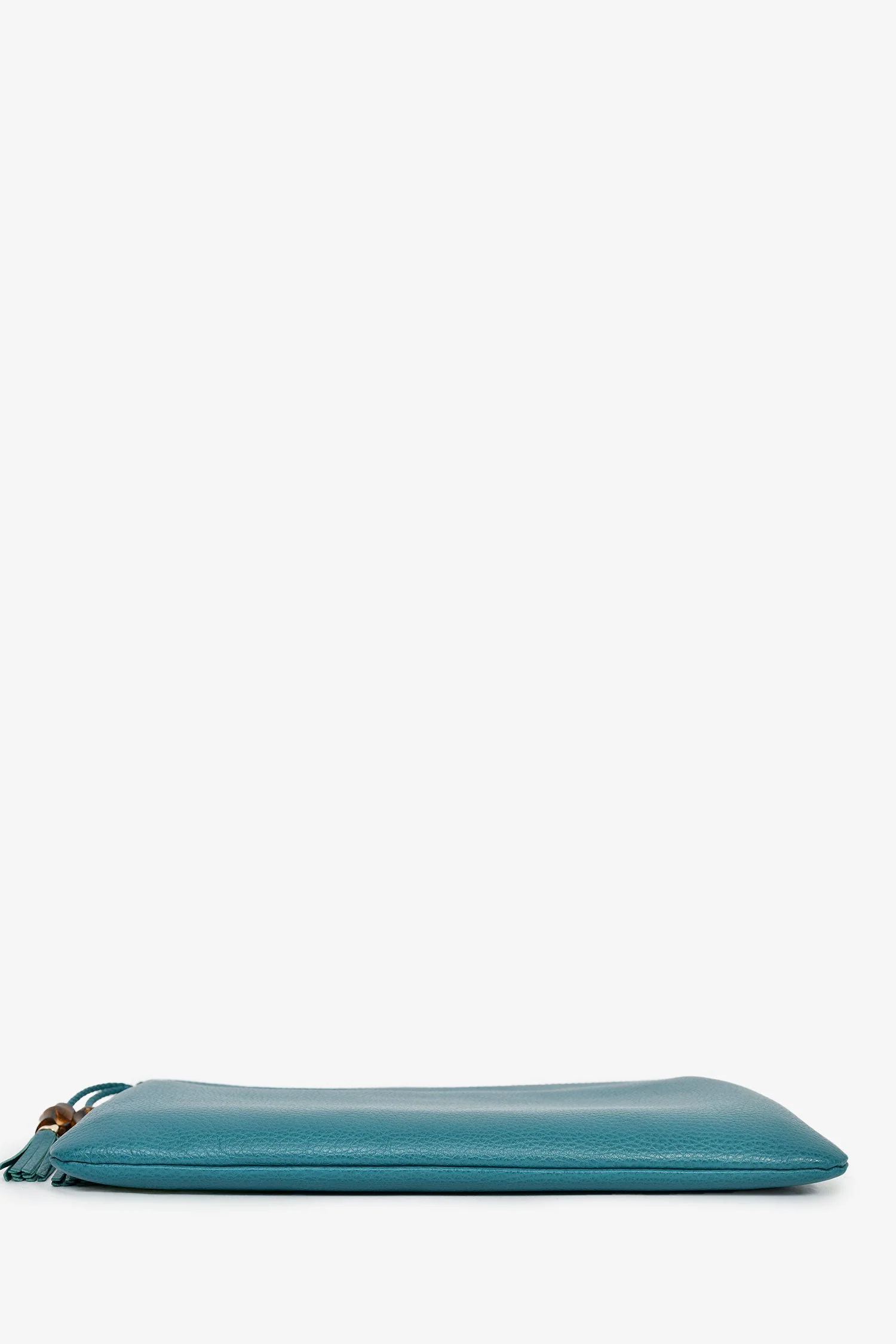 Gucci Turquoise Pebbled Leather Bamboo Tassel Clutch - Image 5