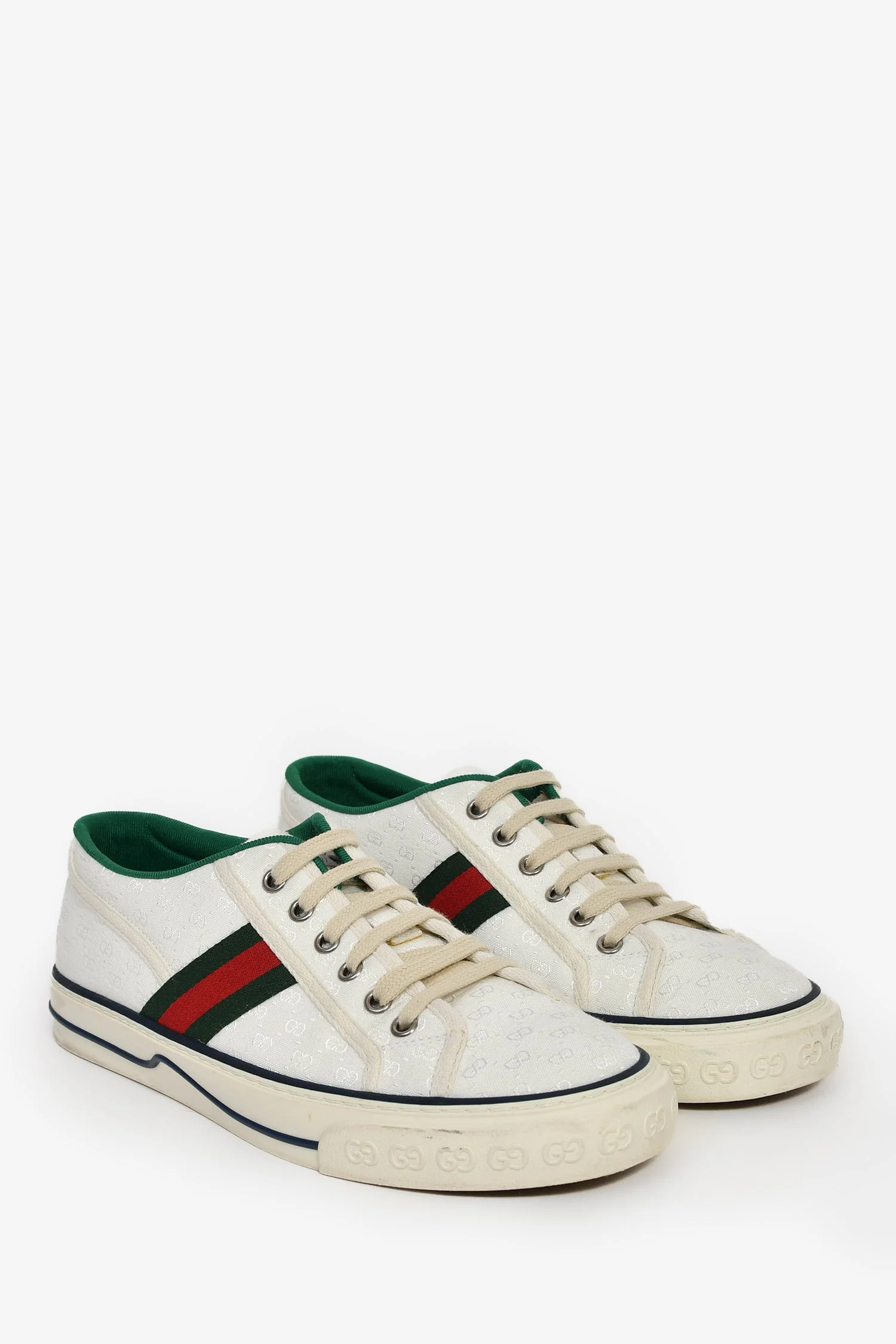 Gucci White Fabric GG 'Tennis 1977' Web Sneaker Estimated Size 7 - Image 2