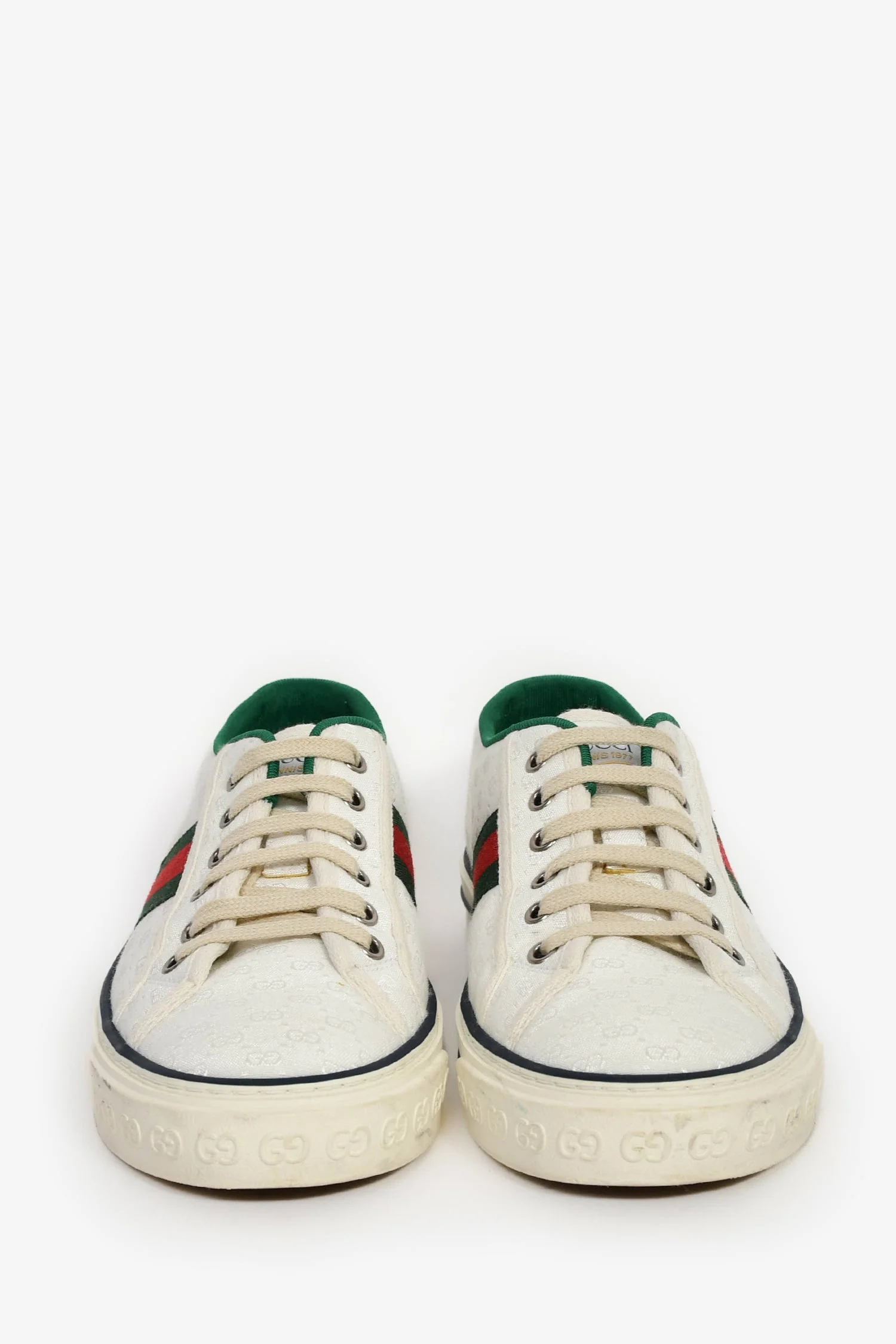 Gucci White Fabric GG 'Tennis 1977' Web Sneaker Estimated Size 7 - Image 3