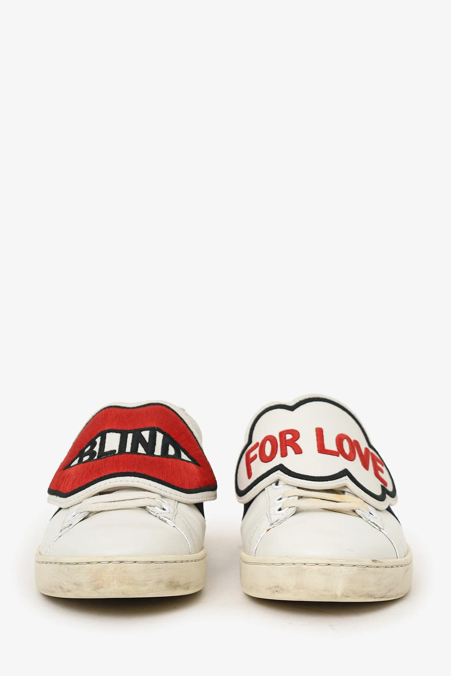 Gucci White Leather Blind For Love Patch Web Ace Sneakers Size 37 - Image 3