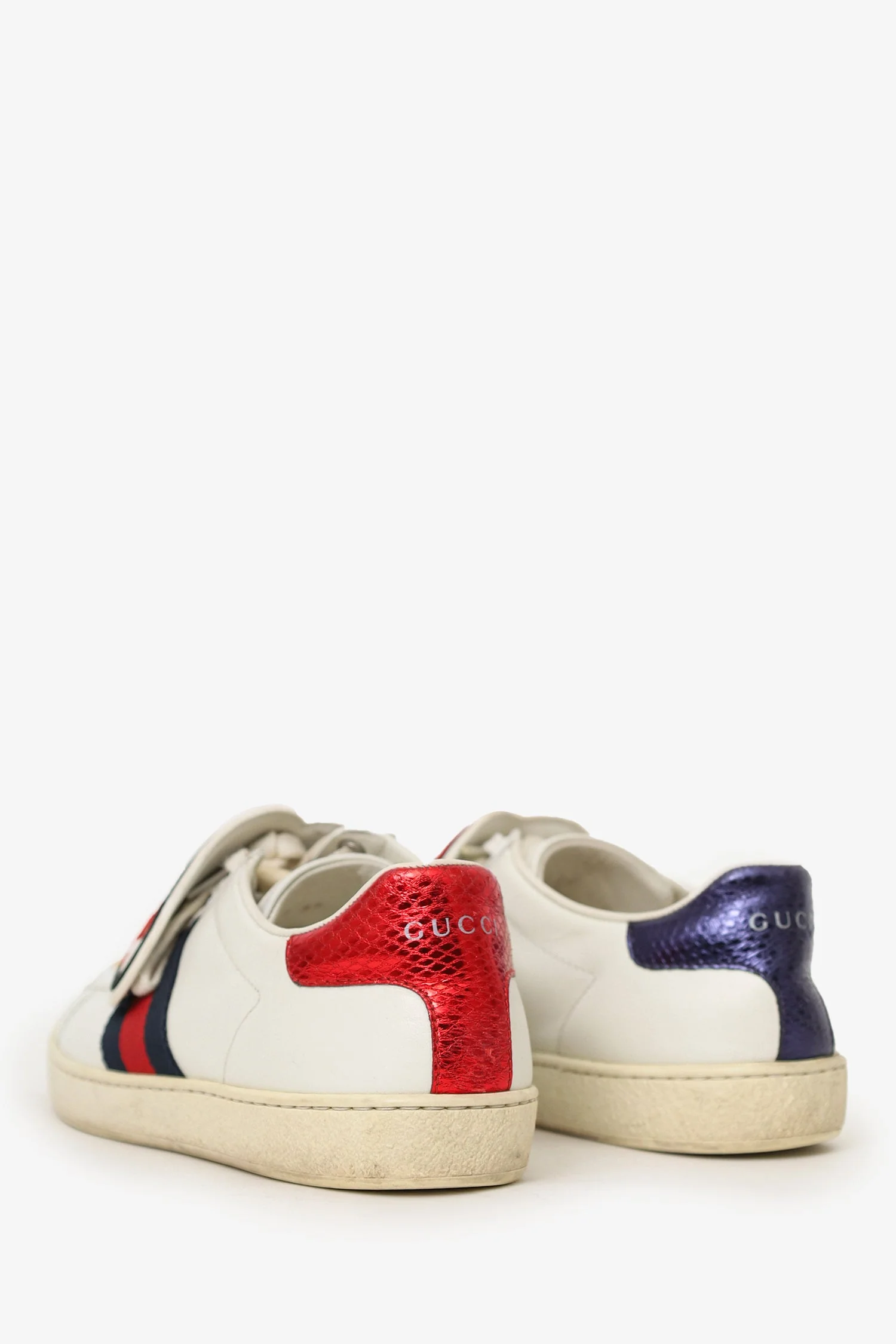Gucci White Leather Blind For Love Patch Web Ace Sneakers Size 37 - Image 4