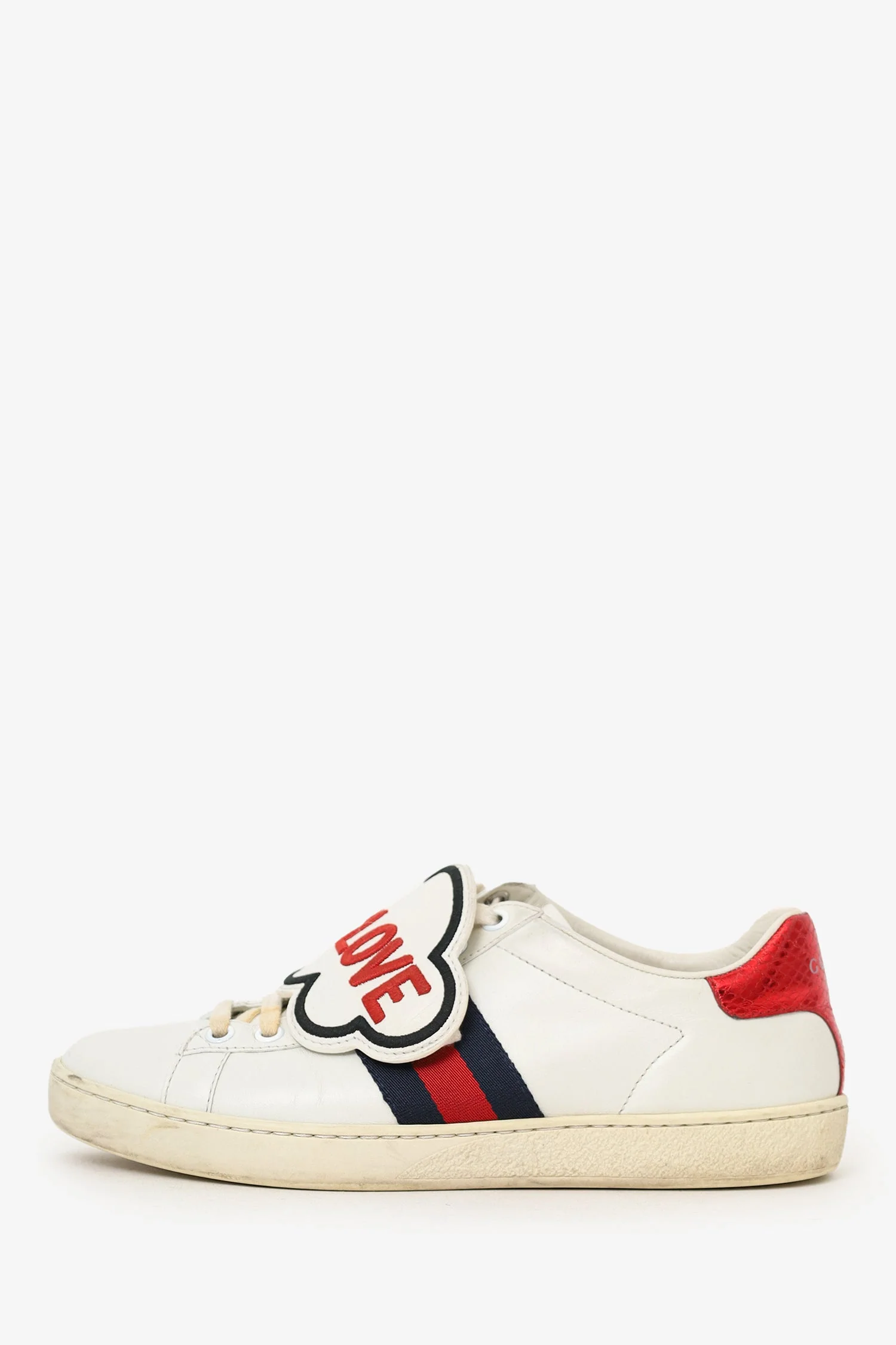 Gucci White Leather Blind For Love Patch Web Ace Sneakers Size 37 - Image 5