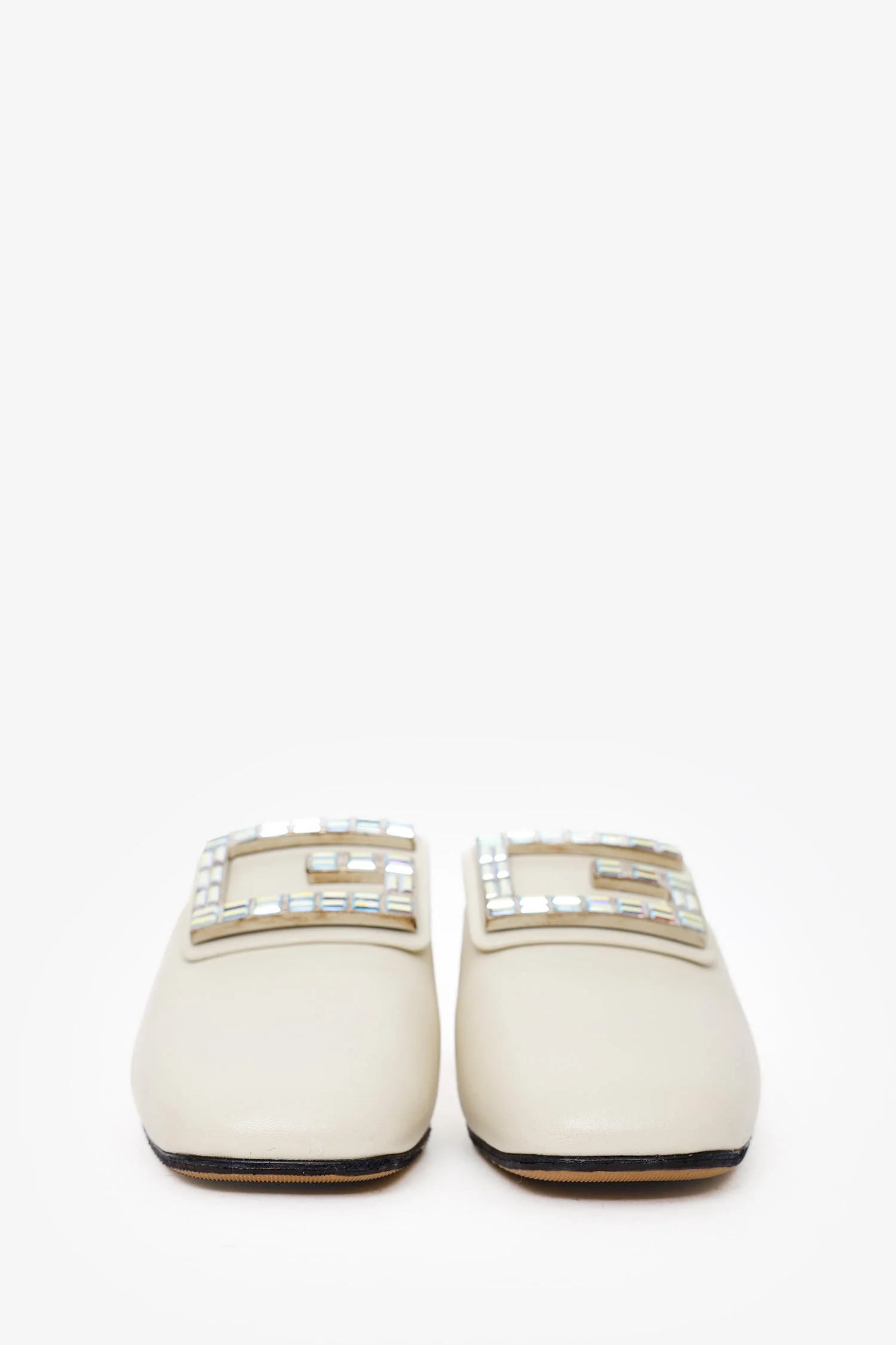 Gucci White Leather Crystal Square G Madelyn Mules Size 37.5 - Image 3