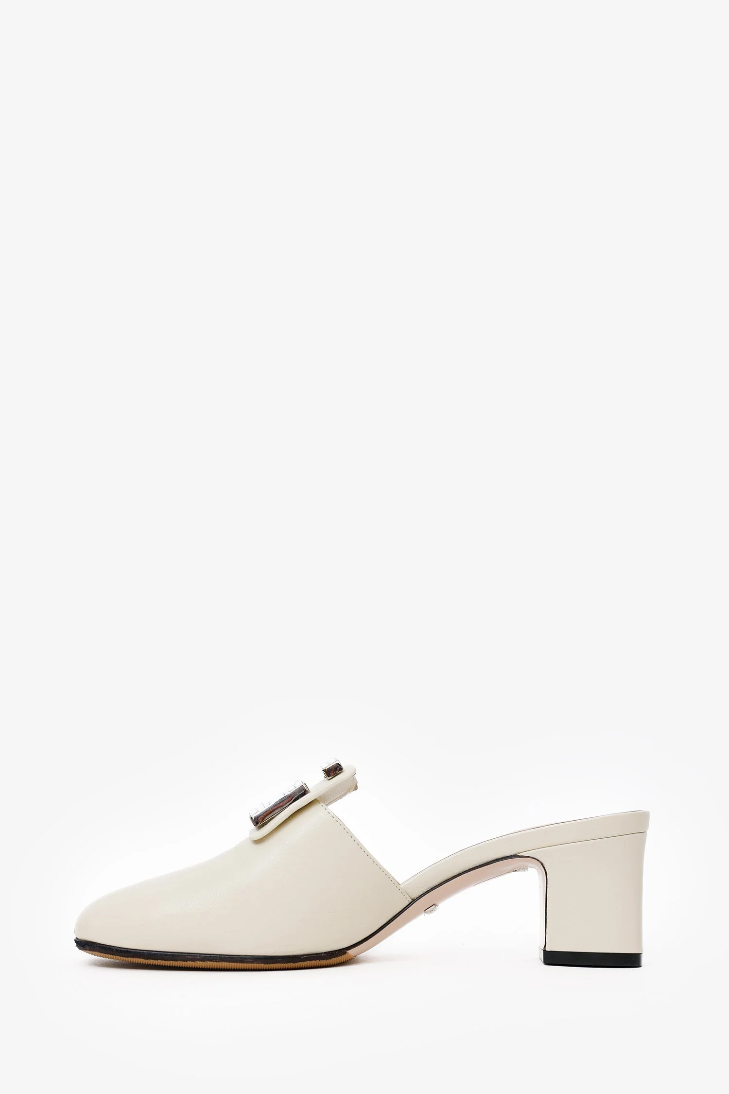 Gucci White Leather Crystal Square G Madelyn Mules Size 37.5 - Image 5
