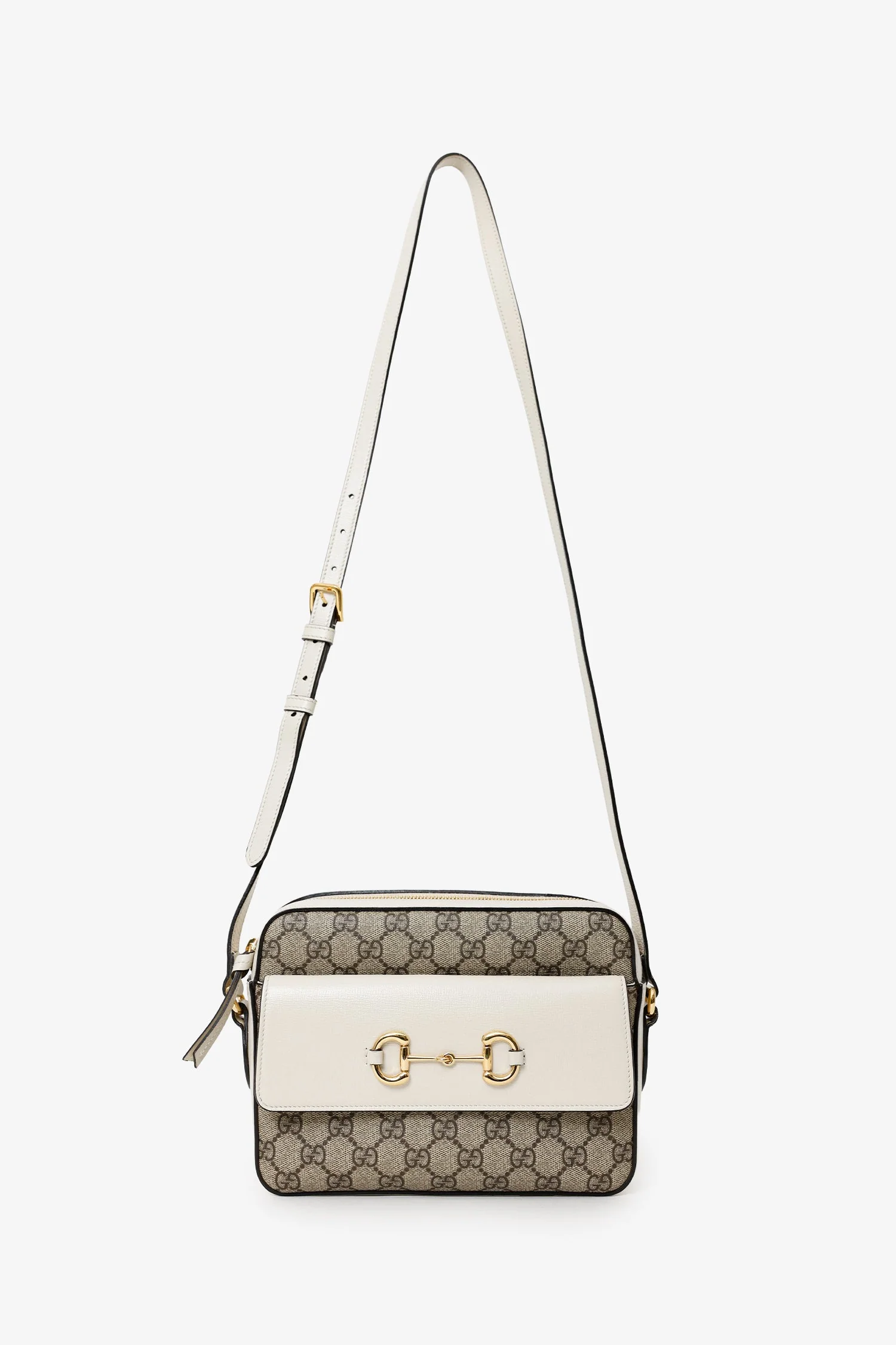 Gucci White Leather GG Supreme Horsebit 1955 Crossbody Bag - Image 6