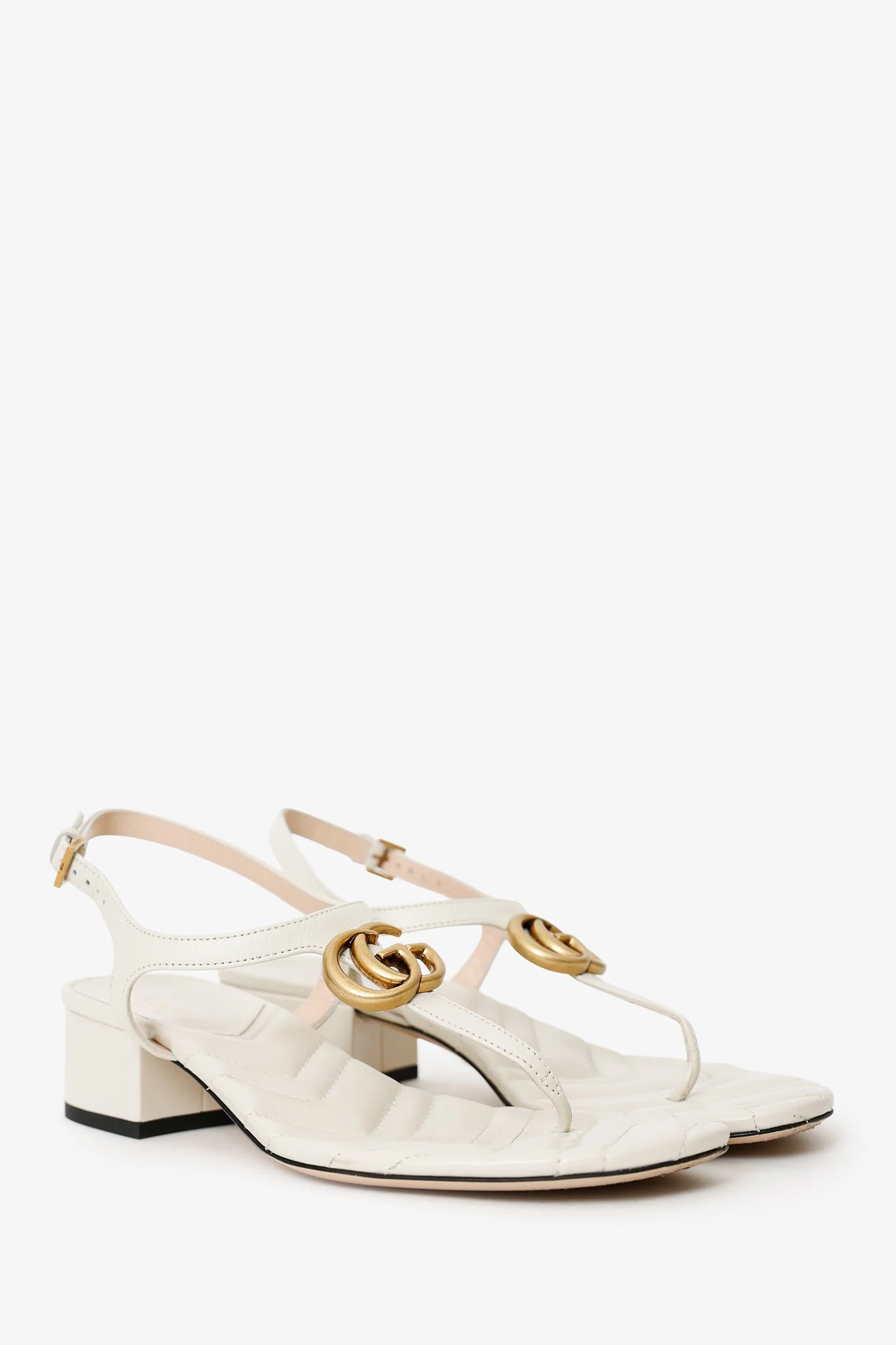 Gucci White Leather Marmont GG T-Strap Sandals Size 38 - Image 2