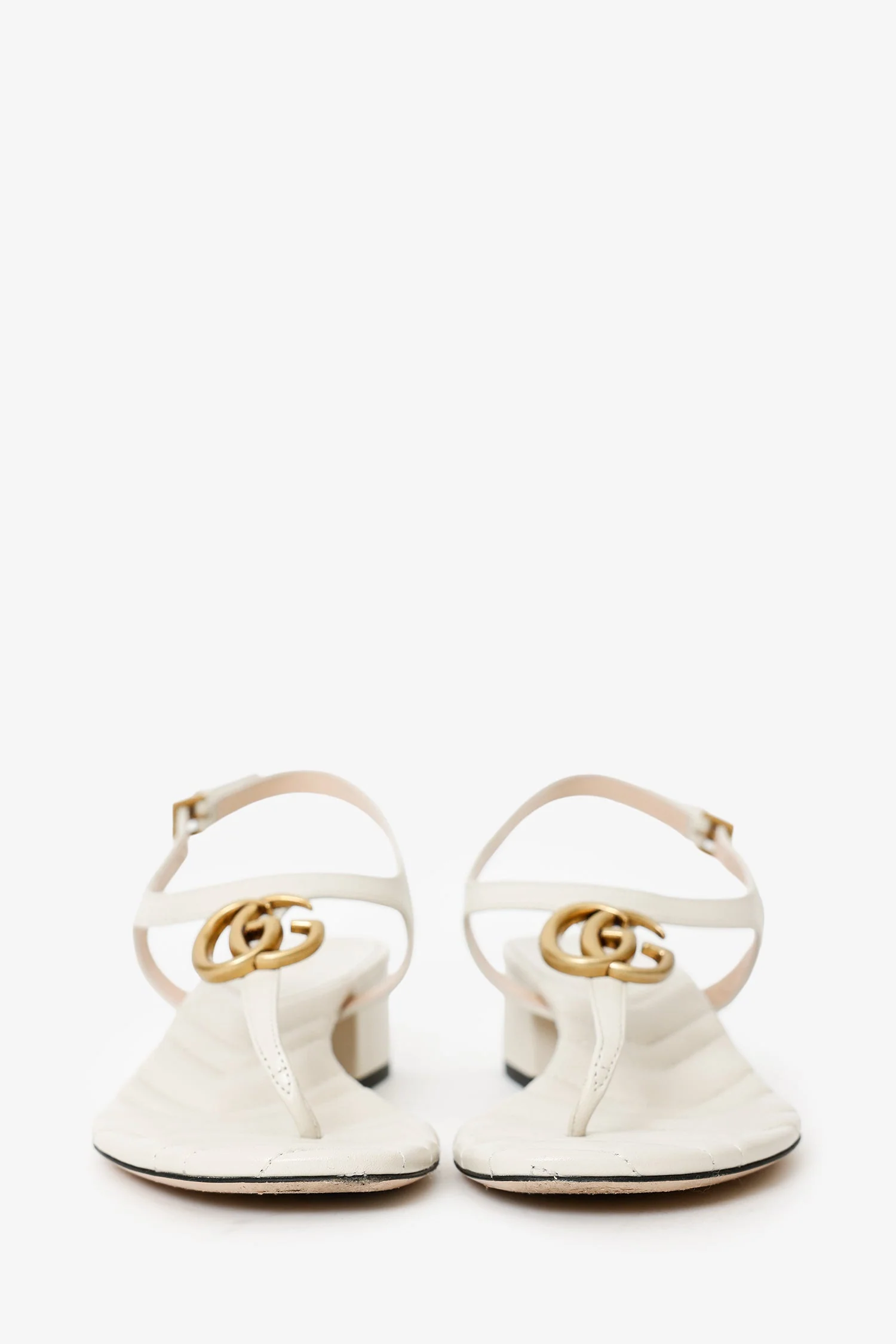 Gucci White Leather Marmont GG T-Strap Sandals Size 38 - Image 3